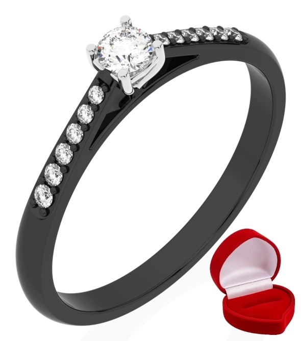 Zlatý Prstýnek 585 14k Brylant 0,09 ct Černé Zlato R22