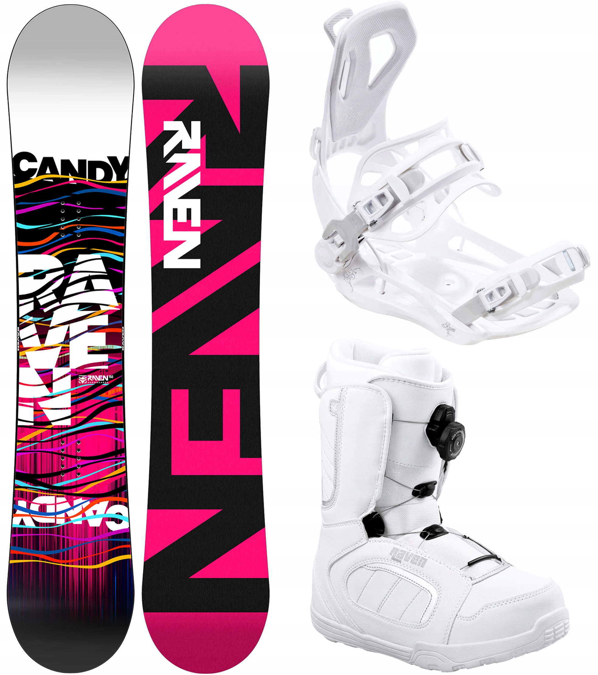 Snowboard Raven Candy 138cm wiązania FT360 White S buty Pearl 37 Atop