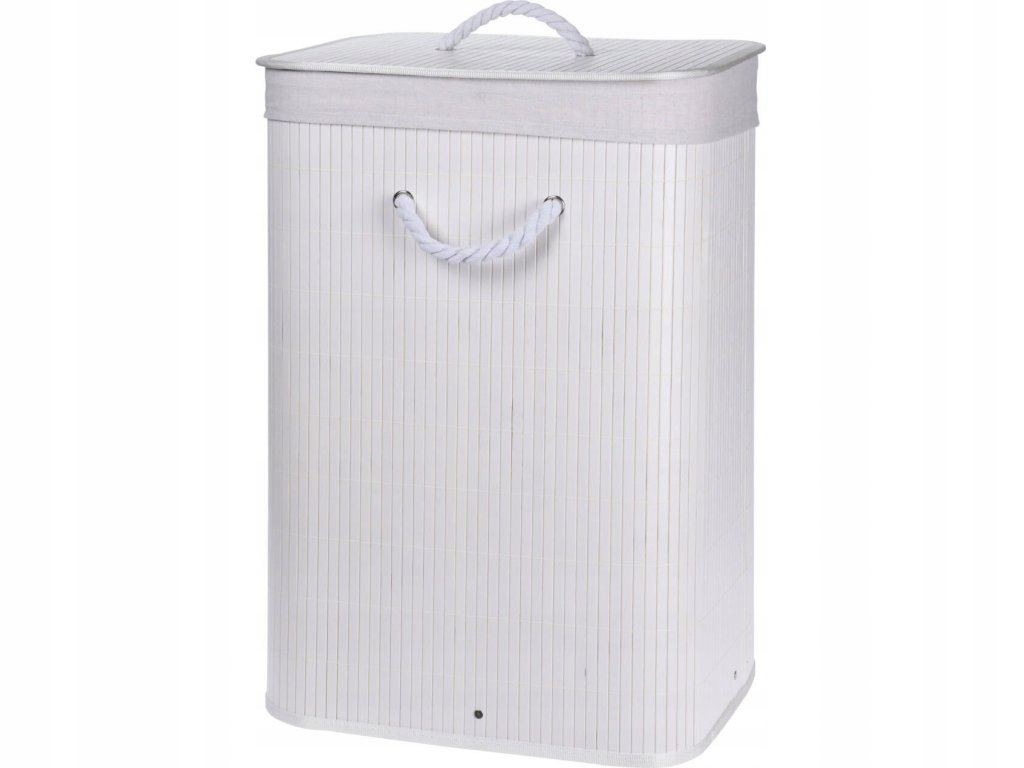 Bílý koš na prádlo s víkem Natural, bambusový, 60 l