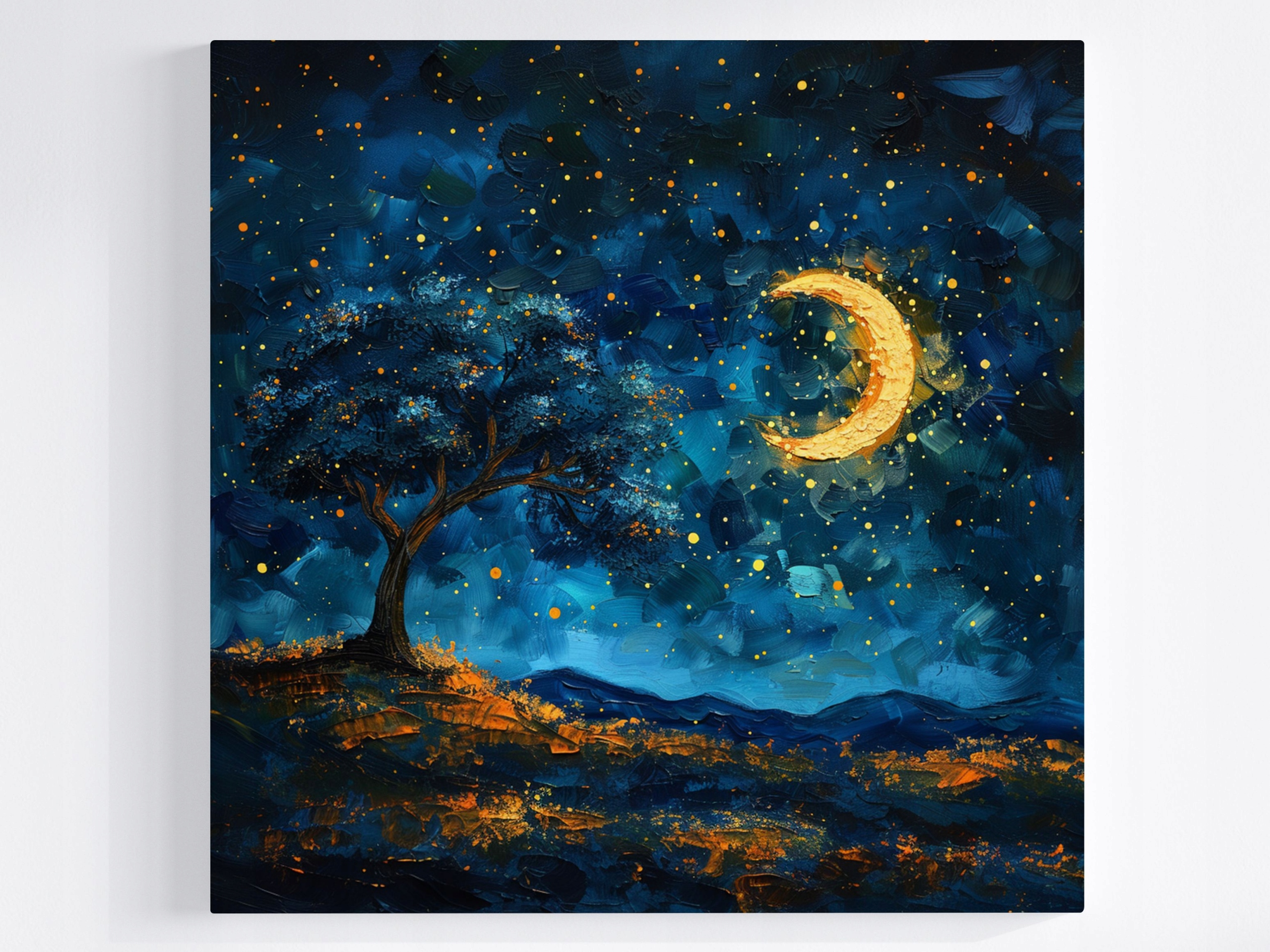 Obraz Na Plátně Canvas Krajina Noc Nebe Hvězdy Měsíc Nový Strom 80x80