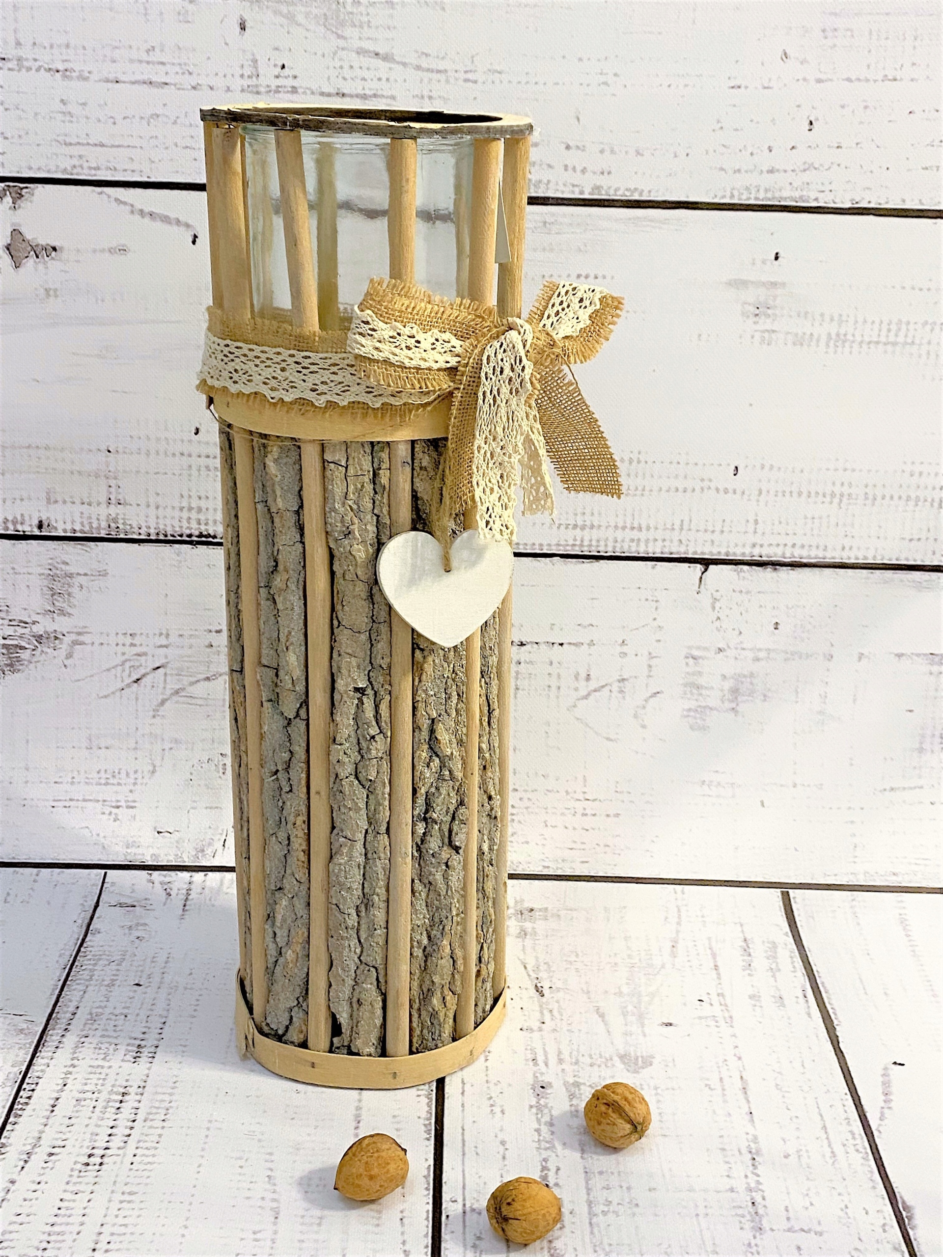 DUŻY LAMPION DREWNIANY Z KORĄ 51 CM Kolor odcienie brązu i beżu