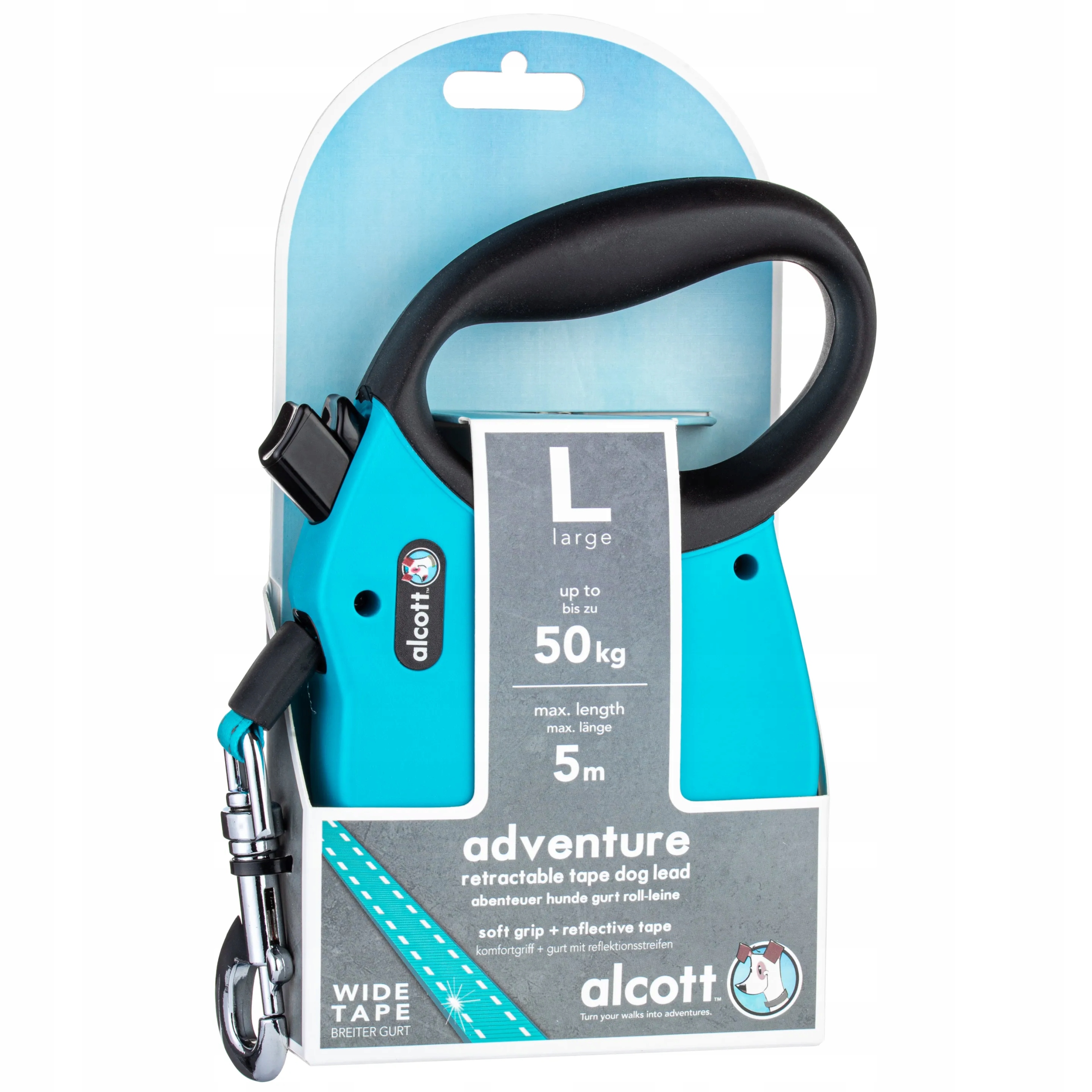 Alcott Adventure Blue odblaskowa smycz automatyczna dla psa, niebieska L