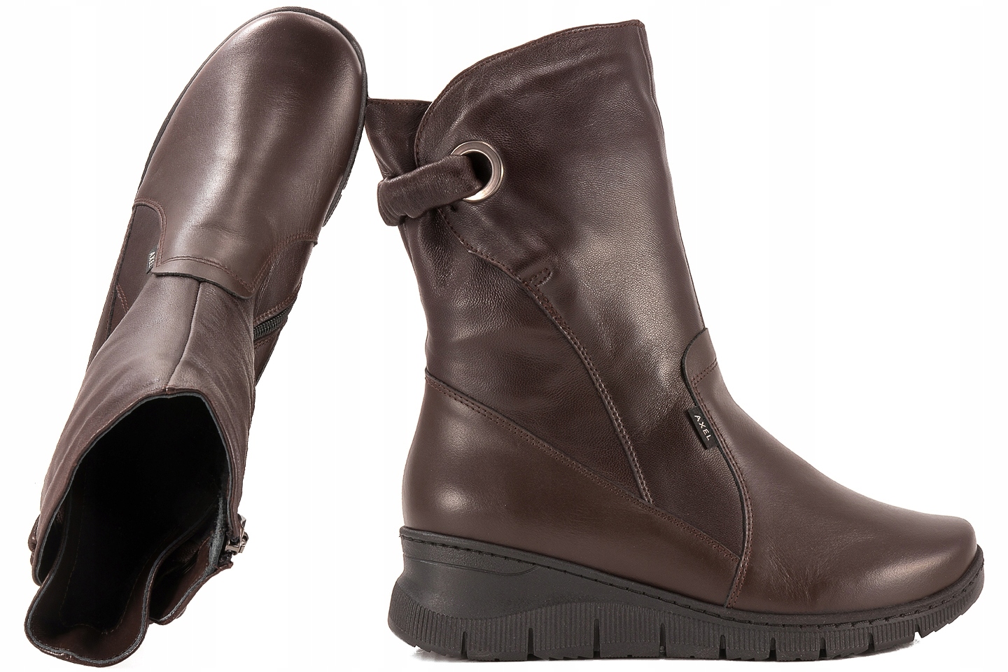 Axel 4498 Zimní Kozačky Na Koturně Kotníkové Boty Zateplené Kůží hnědé 37