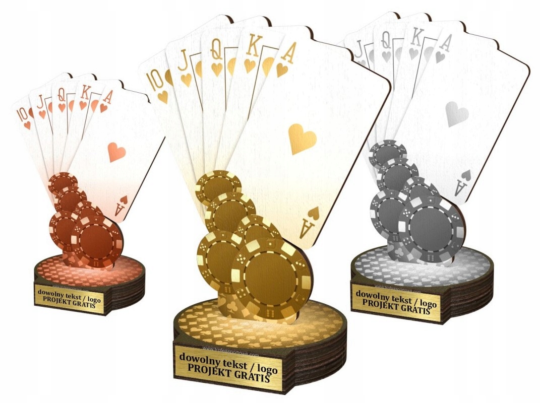 3ks Komplet sošek ze Dřeva s barevným potiskem 22-19-16 cm Poker Brydž