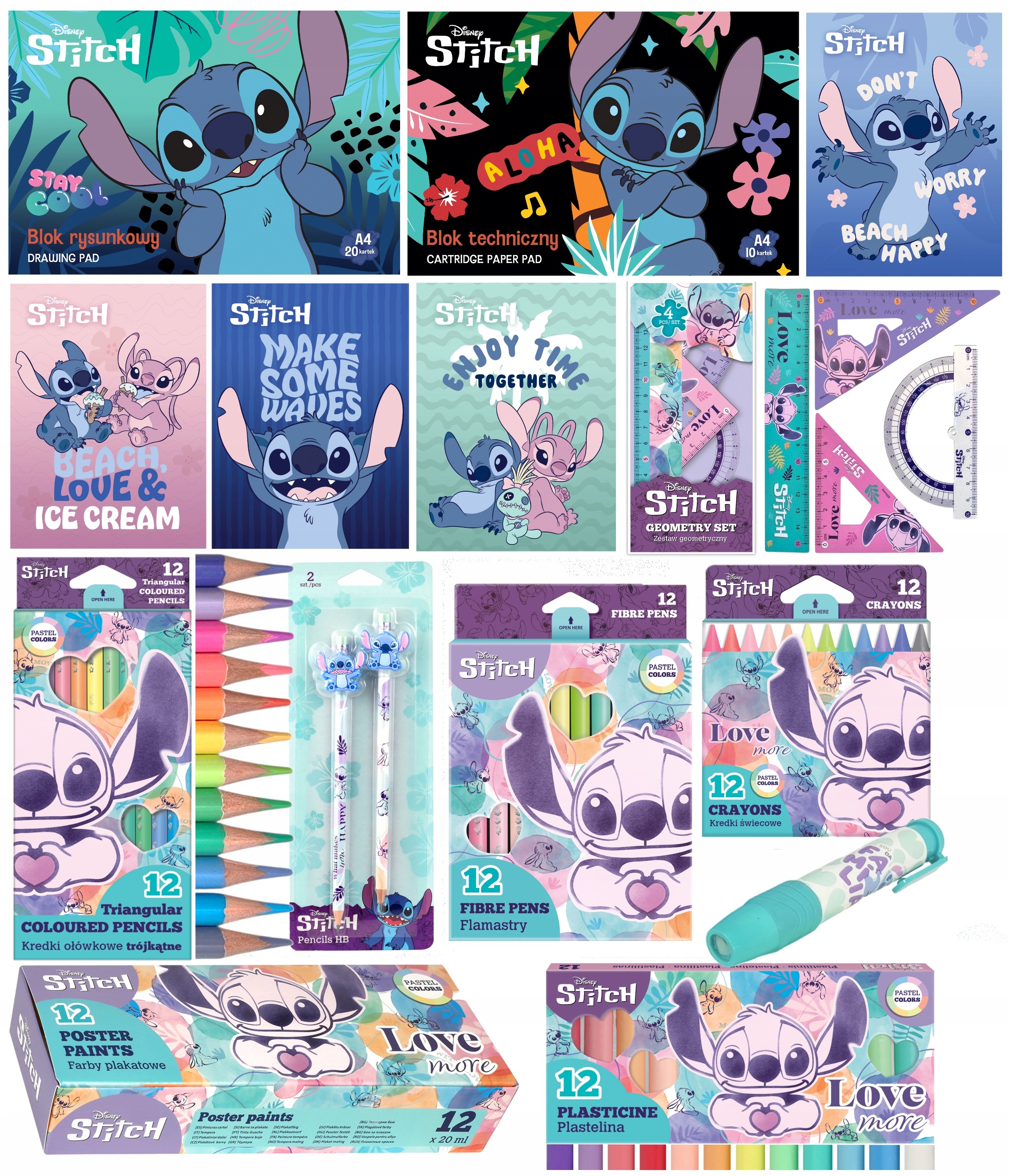 Wyprawka Szkolna Zestaw Plastyczny PASTELOWY-15 Elementów STITCH-ST-03/P