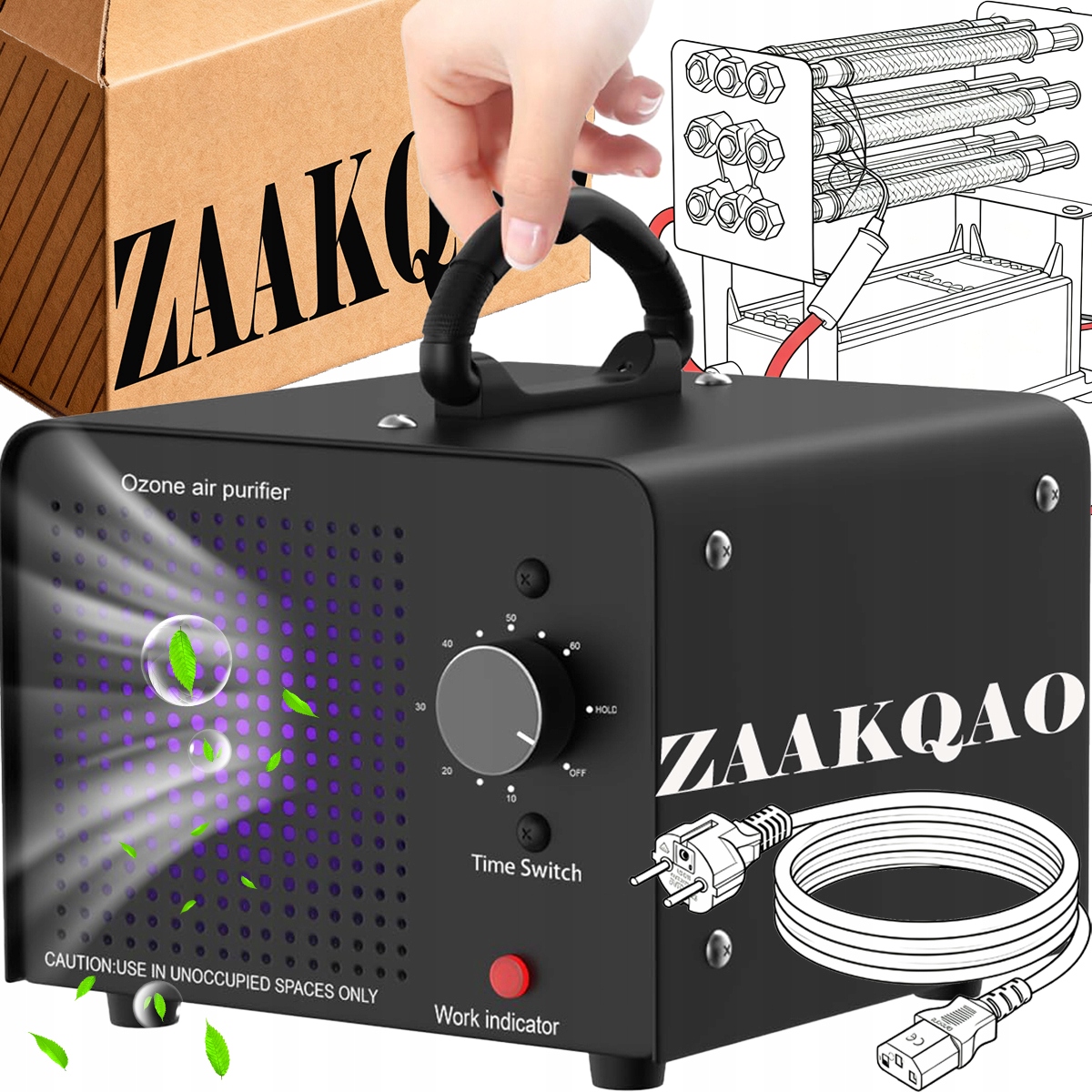 Generator ozonu 60 g/h z modułem Uv kwarcowym, filtrem i timerem – Metalowy