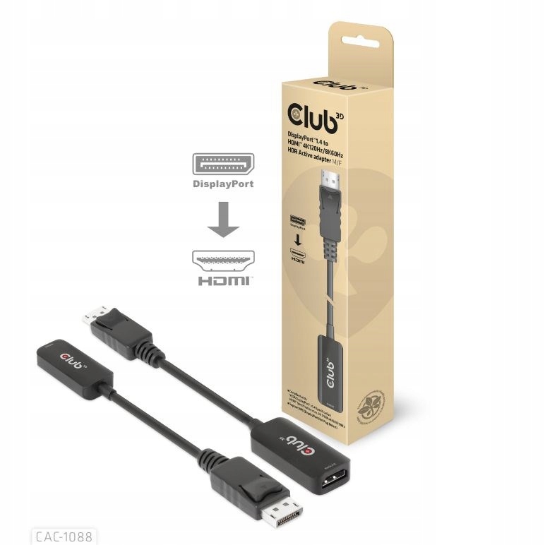 Club3D Active DisplayPort adaptér 1.4 na Hdmi 4K120HZ Hdr (M/ F), čierna…