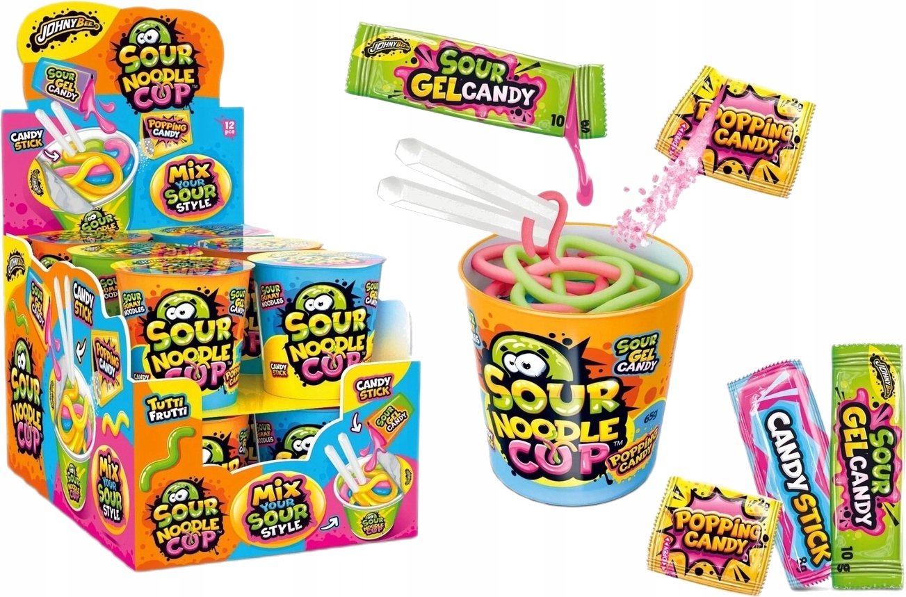 Levně Johny Bee Sour Kyselé Želé Bonbony Mix s příchutí Tutti Frutti 65g 12 Ks