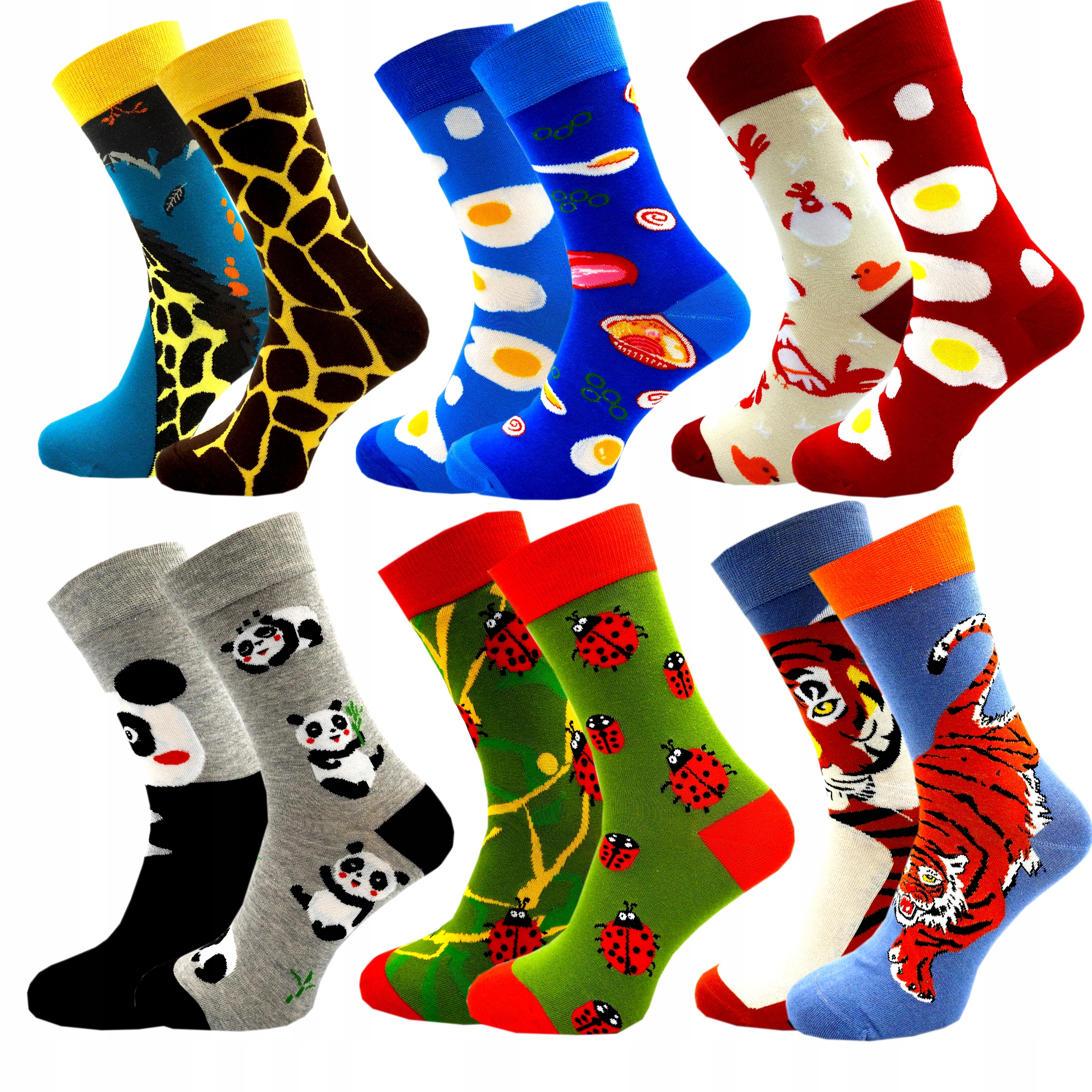 

6 x Śmieszne Kolorowe Skarpety Nie Do Pary Męskie