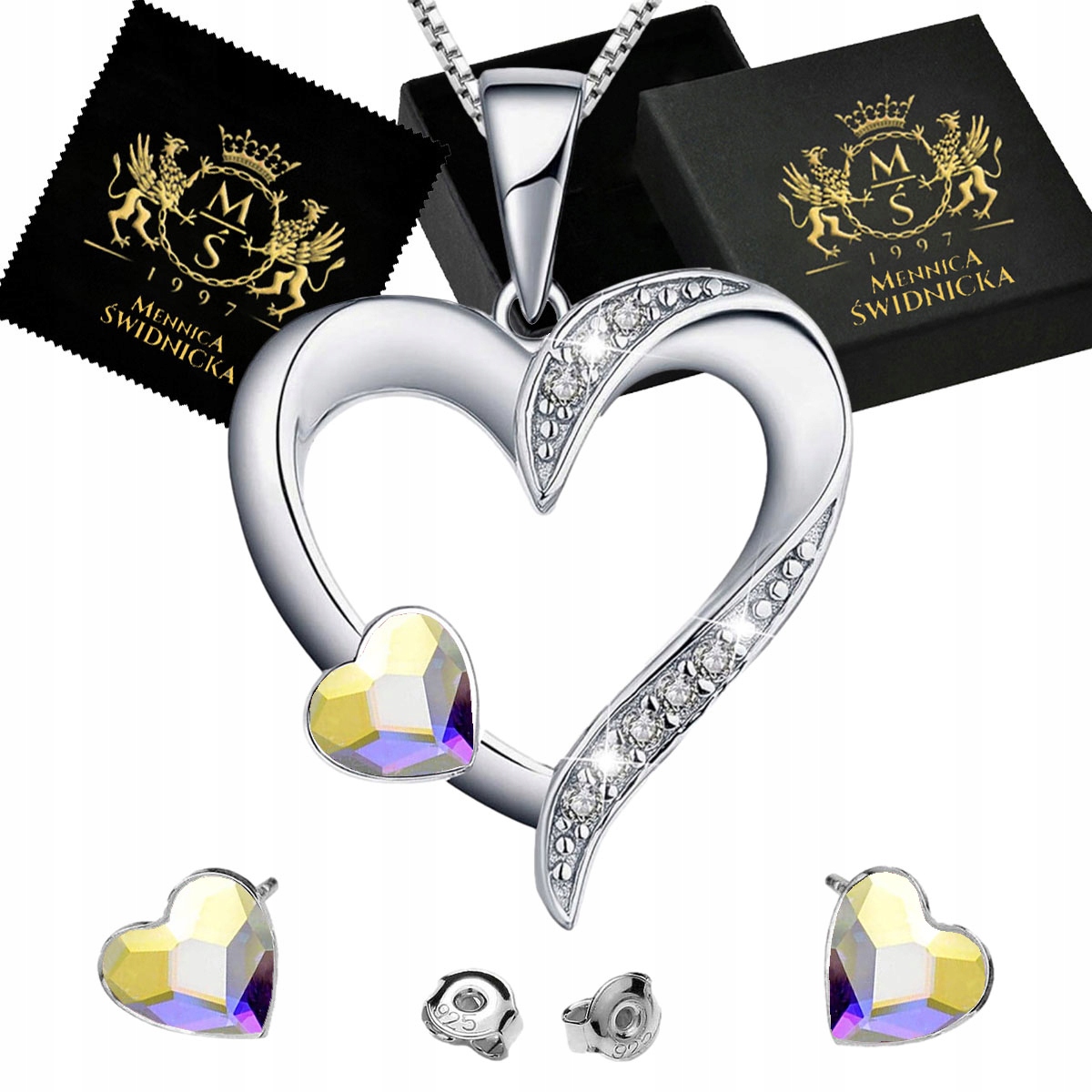 Sada šperků Stříbrné Stříbro 925 Srdce Náušnice Náhrdelník jako Dárek