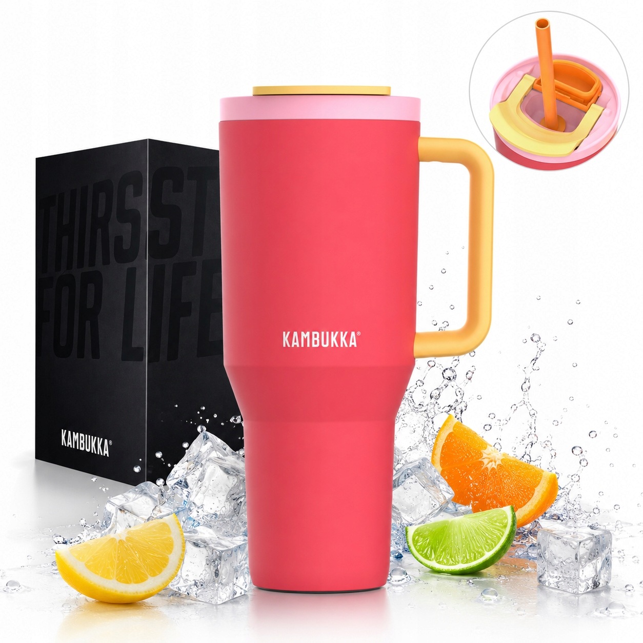 Termohrnek s brčkem termoska Kambukka Rio Tumbler 950 ml Pink Papaya