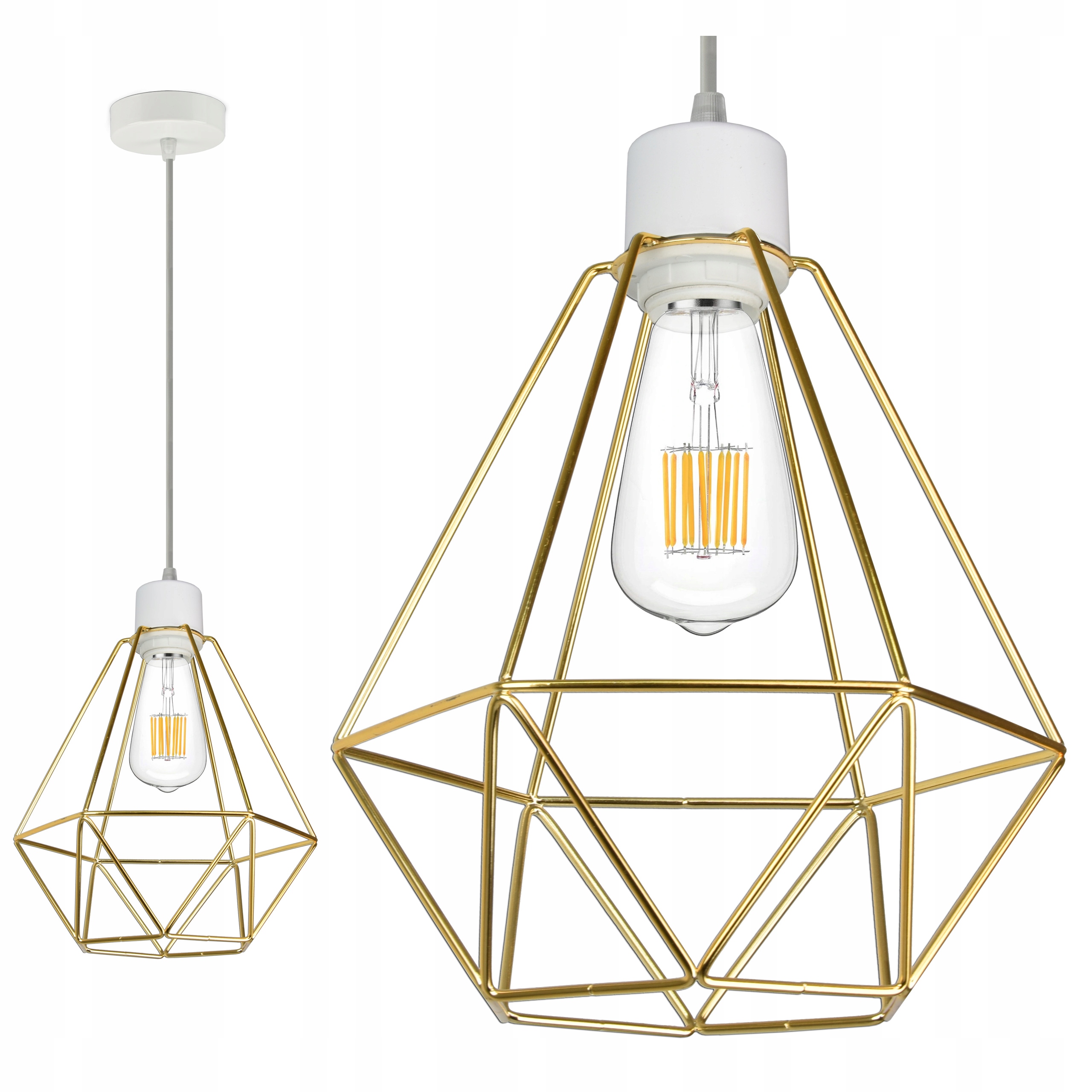 

Lampa Wisząca Żyrandol Loft Edison Biała Złota Led