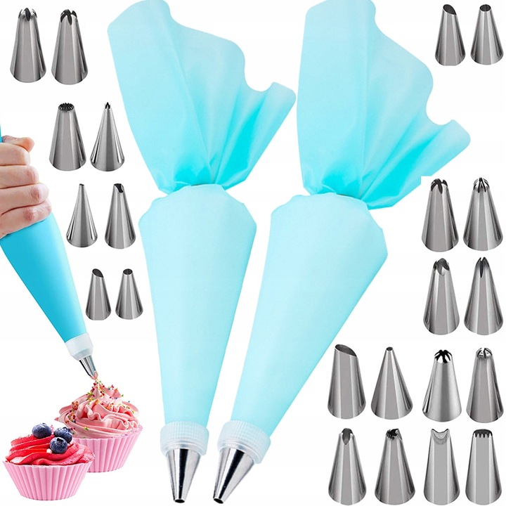 2x RĘKAW CUKIERNICZY DEKORATOR TORTÓW ZESTAW 28el