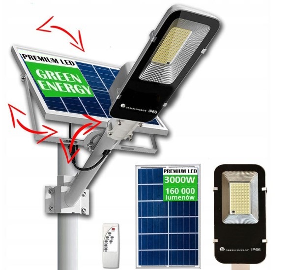 Solárna Led Pouličná Lampa Výkonná, 3000 W, Snímač Pohybu Súmraku, Diaľkové Ovládanie