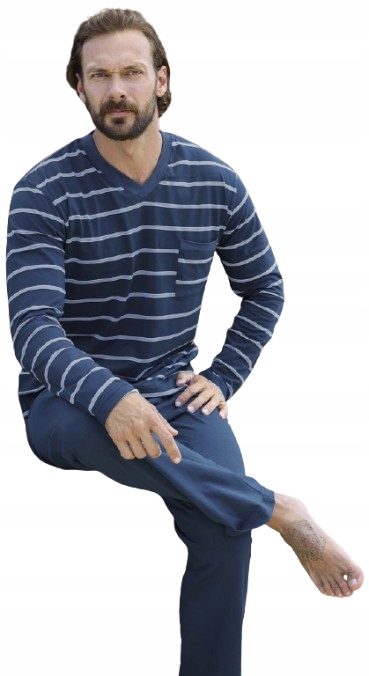 Klasické Pyžamo S Pruhy, Dlouhý Rukáv, Dlouhé Kalhoty, Výstřih Do V XL