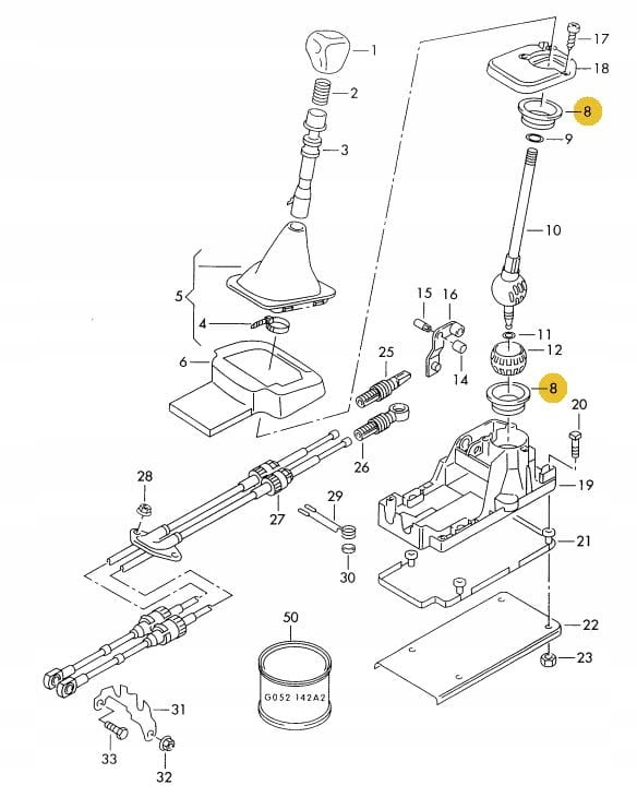 Koszyk tuleje gumowe dźwigni wybieraka Seat Alhambra VW Sharan Ford Galaxy Numer katalogowy części 7M0711259
