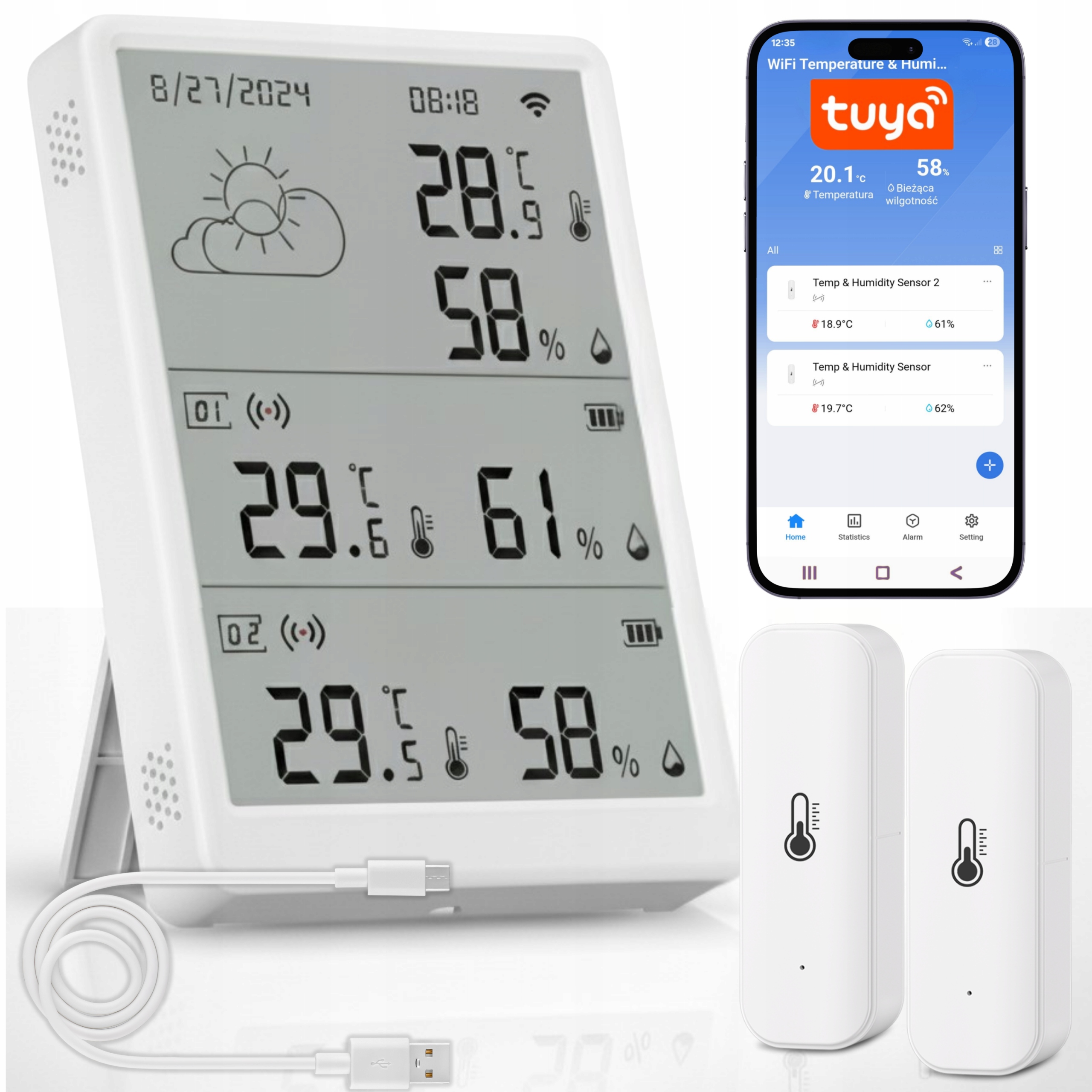 Wifi meteorologická stanice 2x Snímač teploty vlhkosti Teploměr Tuya Smart