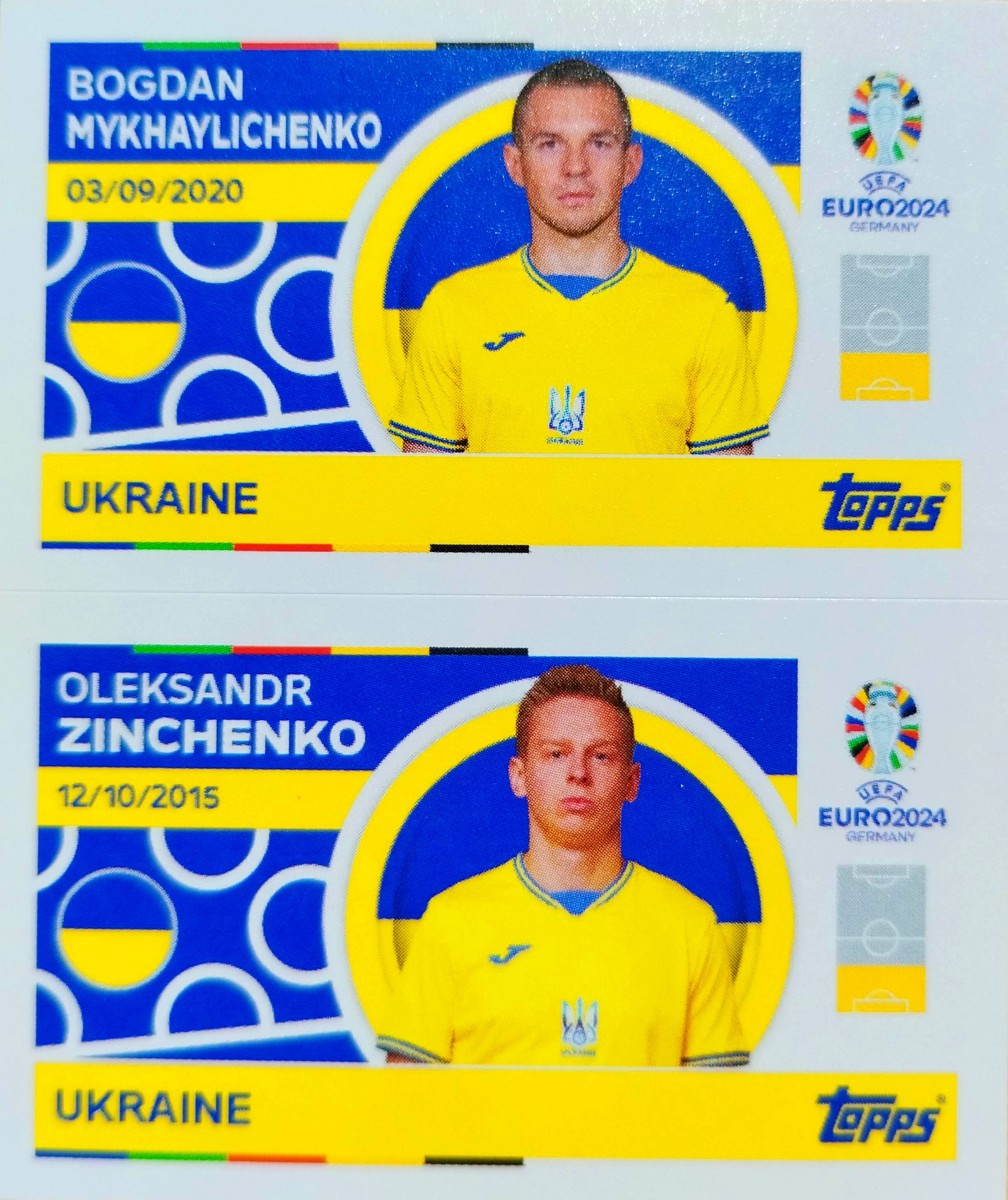 Euro 2024 Topps Match Attax naklejka Ukr 4 Mykhaylichenko Ukr 5 Zinchenko