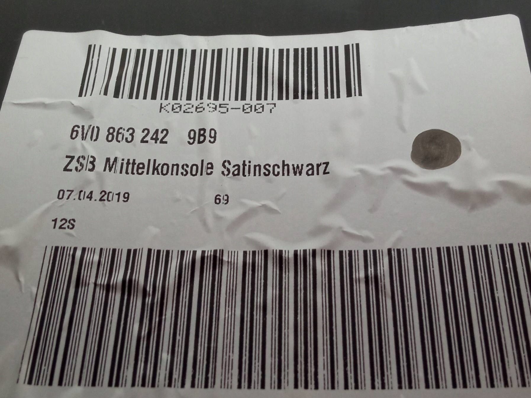 TUNEL mitte 6V0863242 Skoda Fabia III (2014- )