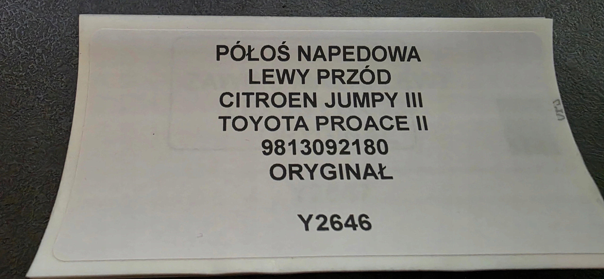semi-axis NAPEDOWA left front JUMPY III PROACE II original 9813092180