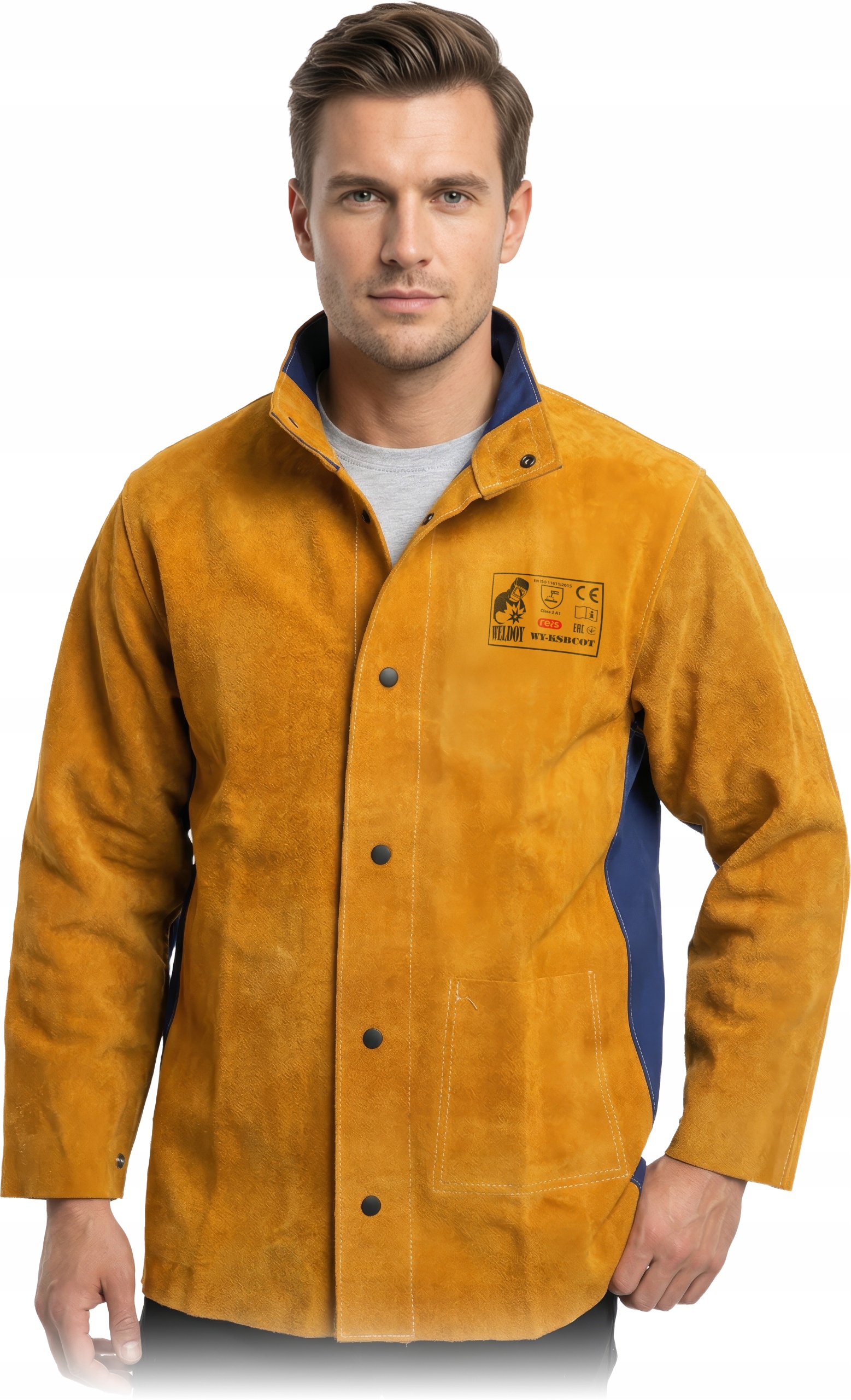 Kurtka robocza spawalnicza, męska skóra bydlęca dwoina żółta Wy-ksbcot XXL