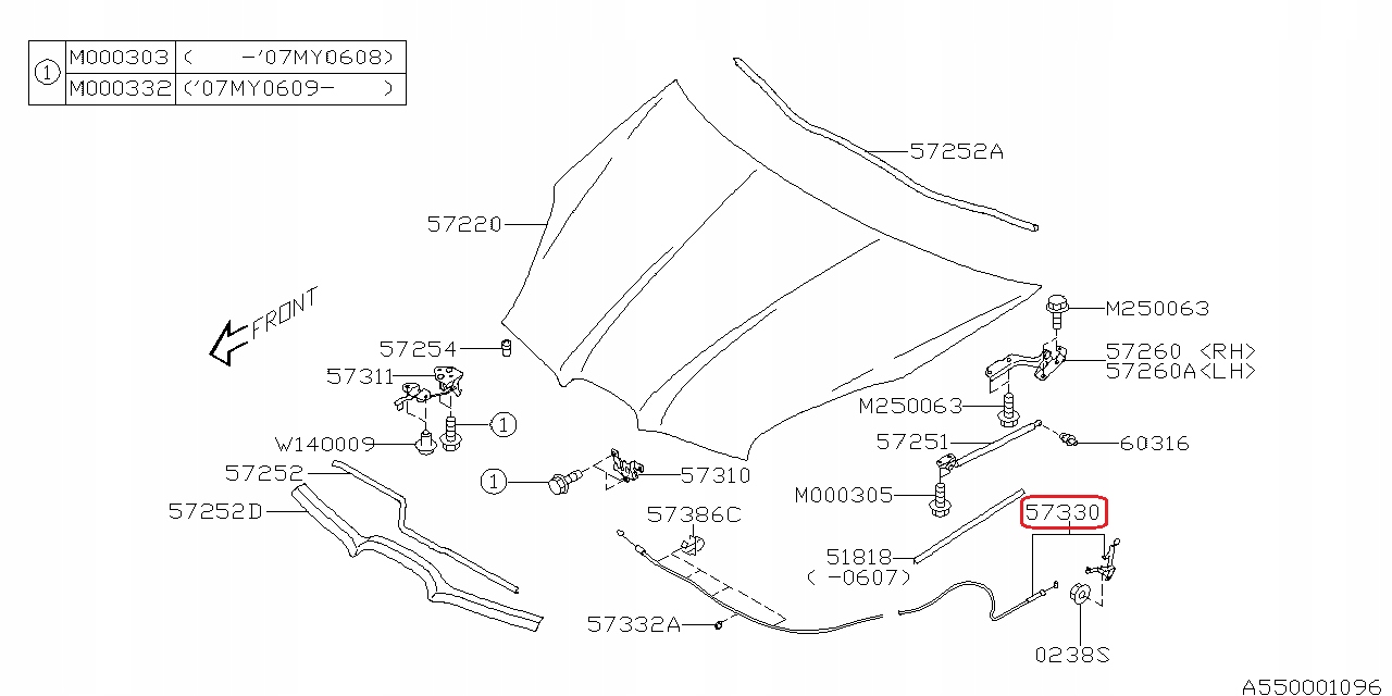 57330XA00BMW - КАБЕЛЬ ОТКРЫВАНИЯ КАПОТА SUBARU TRIBECA 06-