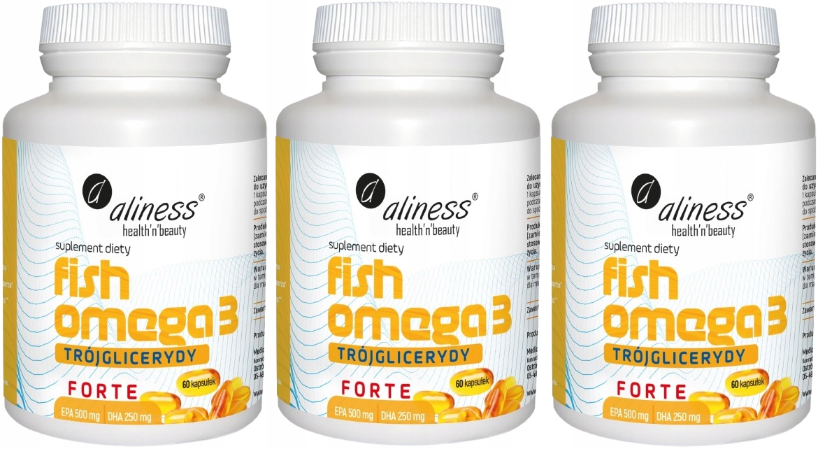 Zestaw 3 x Aliness Fish Omega 3 Forte Trójglicerydy 500/250mg Serce Mózg