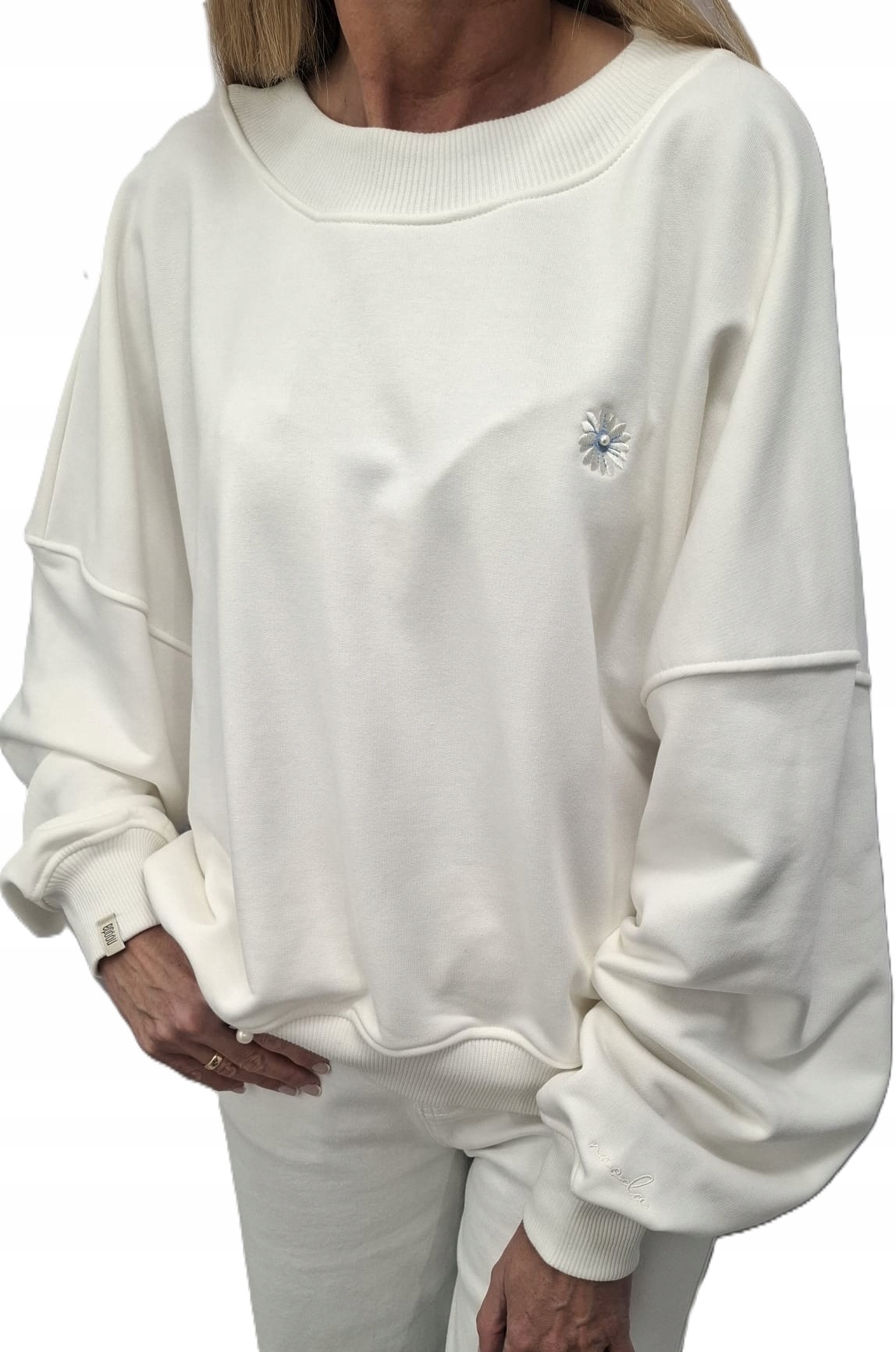 Nooda Tepláková Mikina Oversize s výšivkou Bílá Uni New