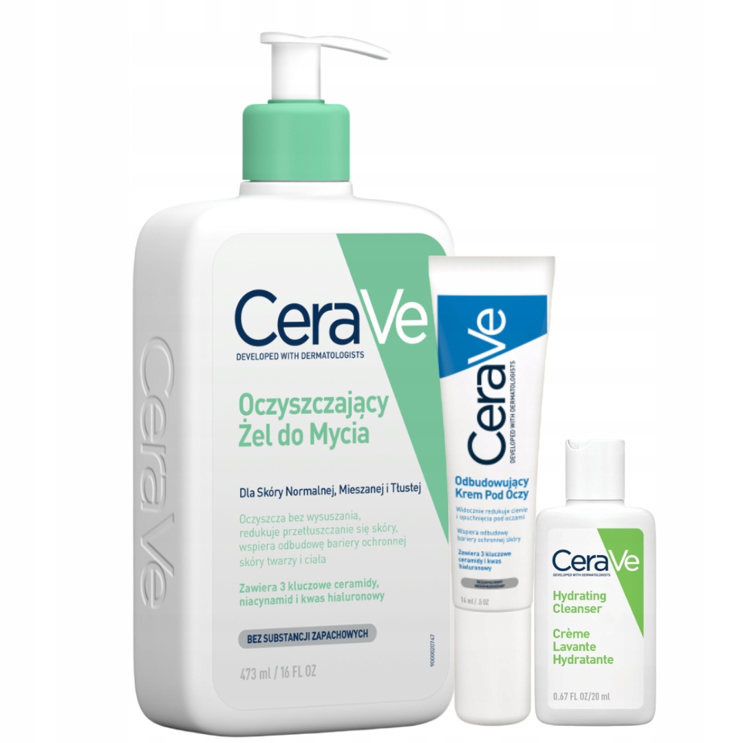 CeraVe Zestaw Krem pod Oczy Odbudowujący 14g, Żel Oczyszczający 473ml