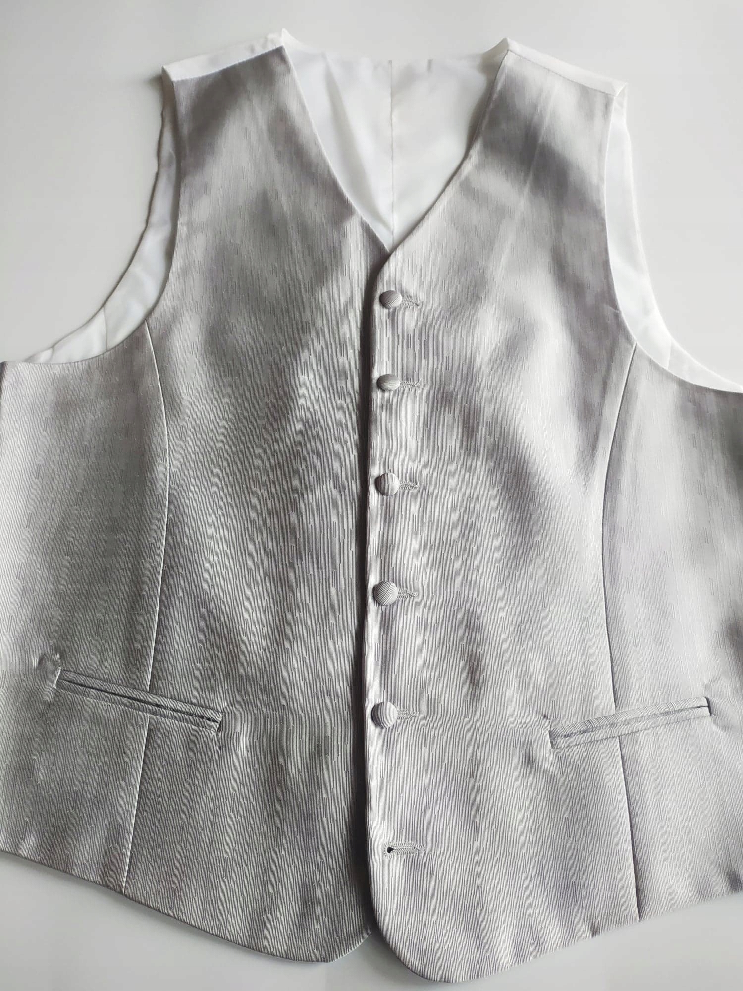 

Męska kamizelka ślubna wizytowa garnitu 56 Srebrna