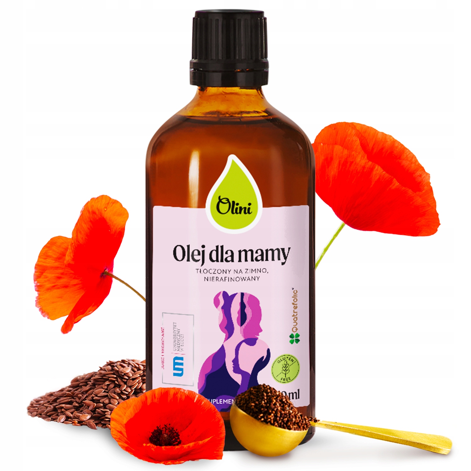 Kwas foliowy Olej dla mamy 100ml Len Słonecznik Wiesiołek Olini
