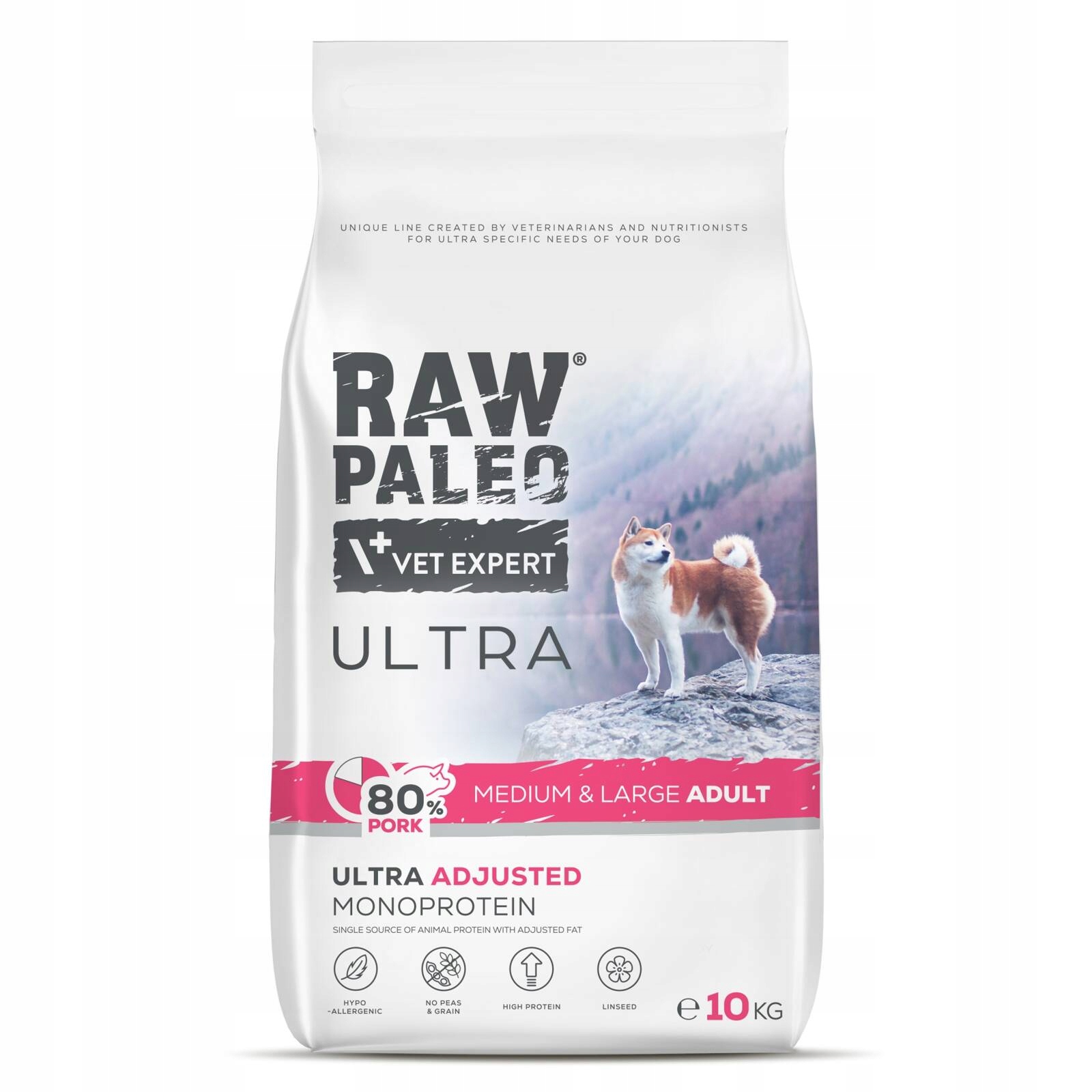 Levně Raw Paleo Ultra Medium&Large Adult 10kg Suché Krmivo s vepřovým masem pro psy