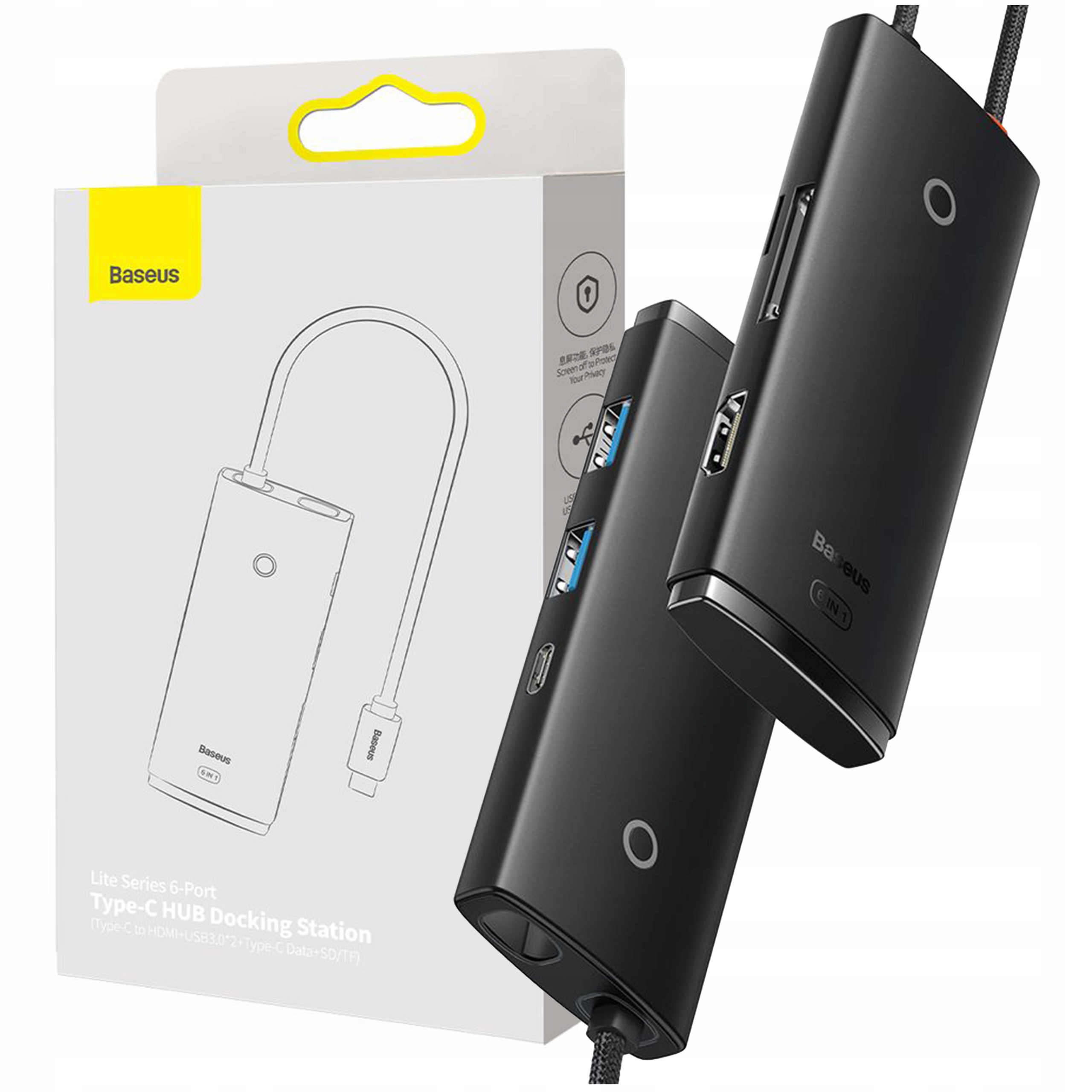Baseus Hub Usb-c 6W1 Otg 2x Usb Usb-c 5Gb/s Hdmi 1.4 4K Czytnik Kart Tf Sd