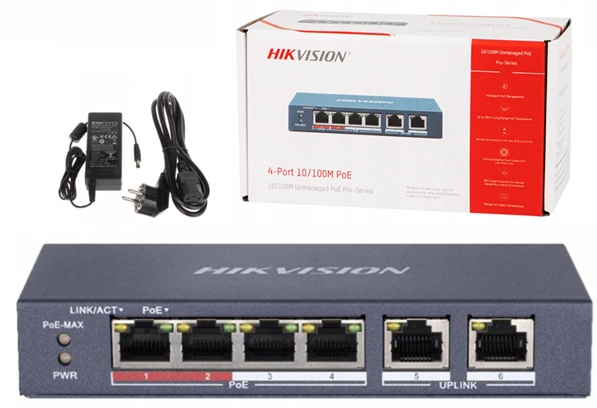 

Switch PoE Przełącznik Hikvision 4 PoE do kamer Ip