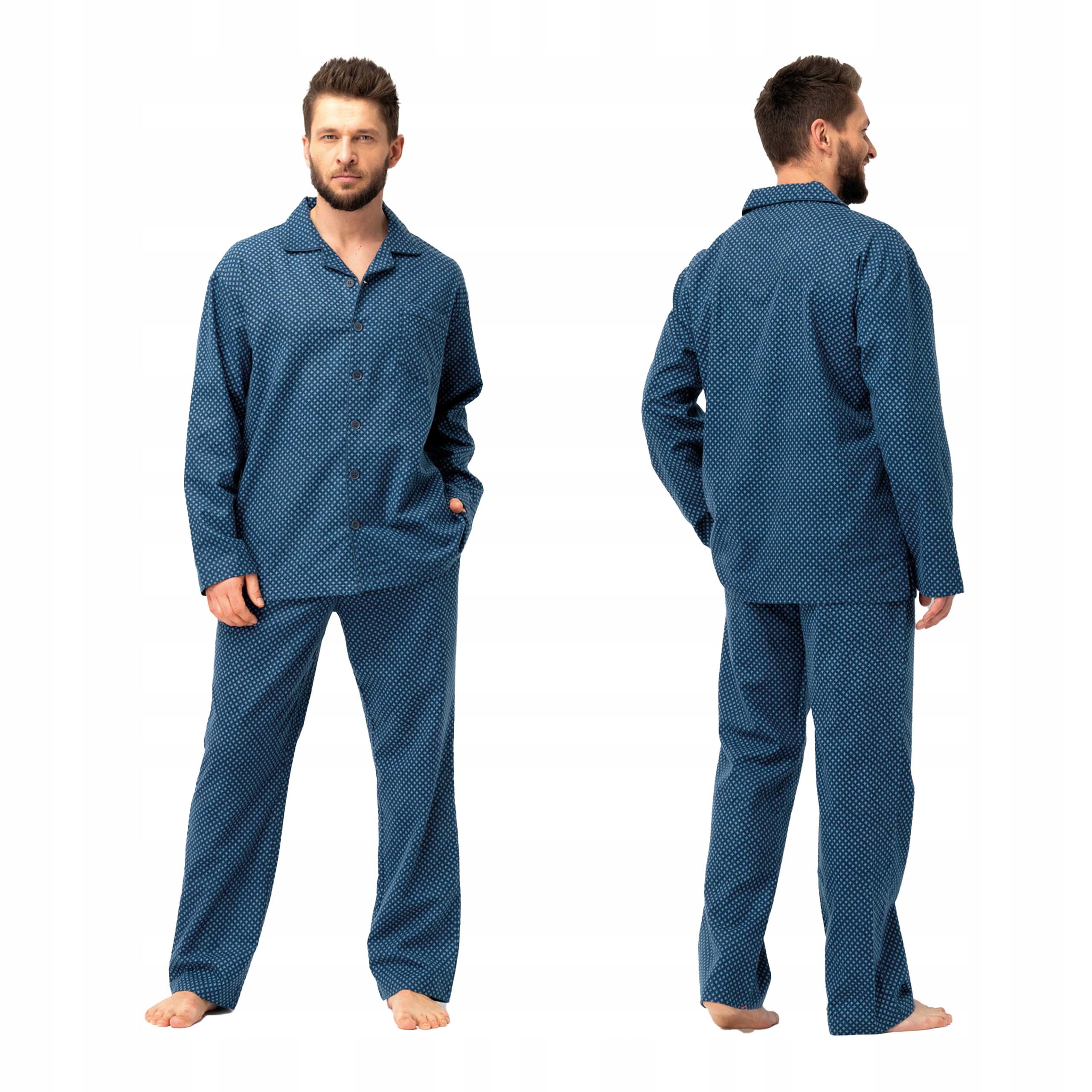 Pánské dvoudílné bavlněné pyžamo s dlouhým rukávem a kalhotami Key 3XL