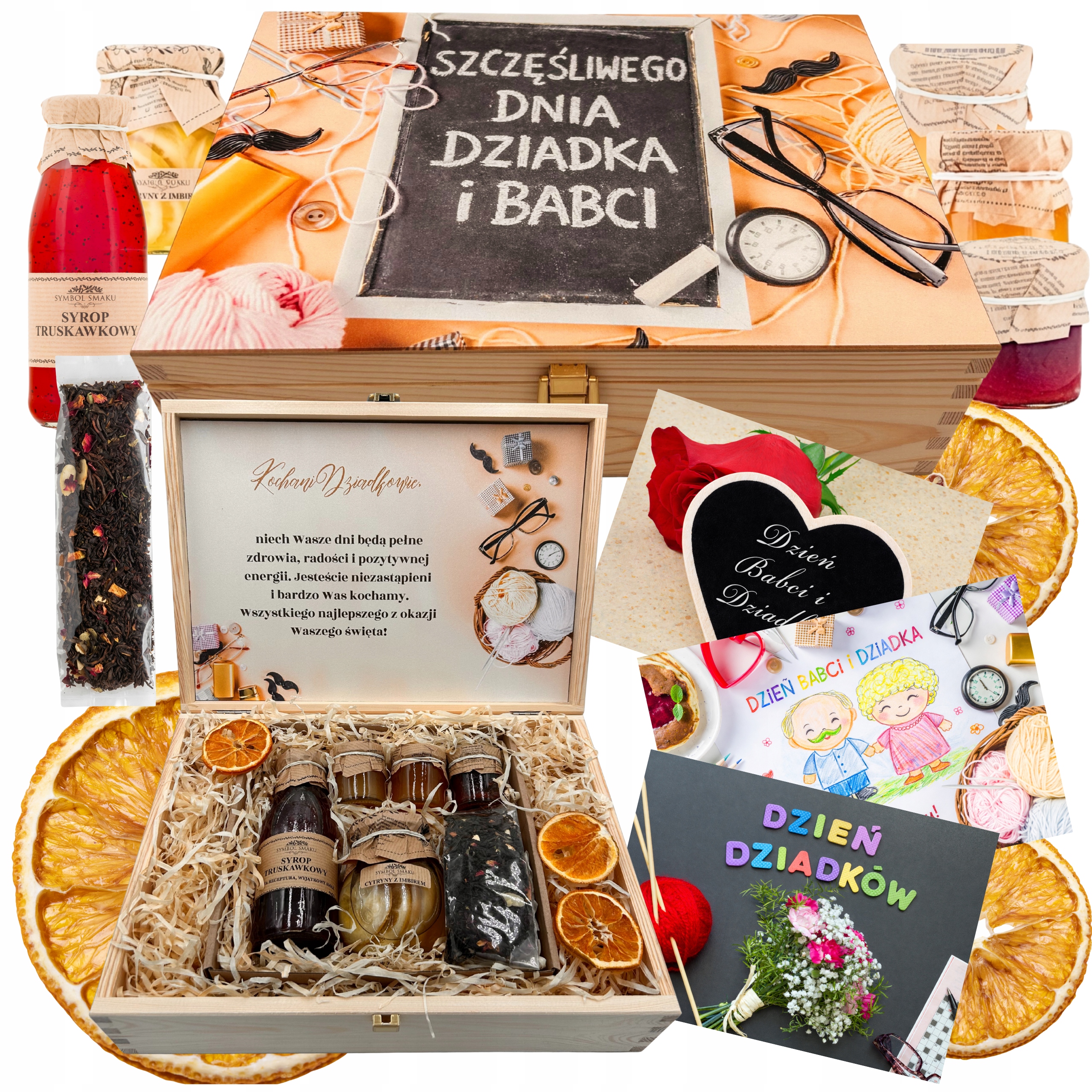 dla Dziadków na Dzien Babci Dziadka Drewniana Skrzynka Smakołyki