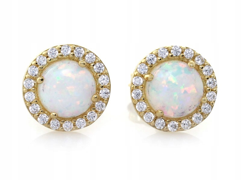 Náušnice ze zlata 585 s kamínky a opálem 1,89 g, šířka 9 mm, elegantní 14k