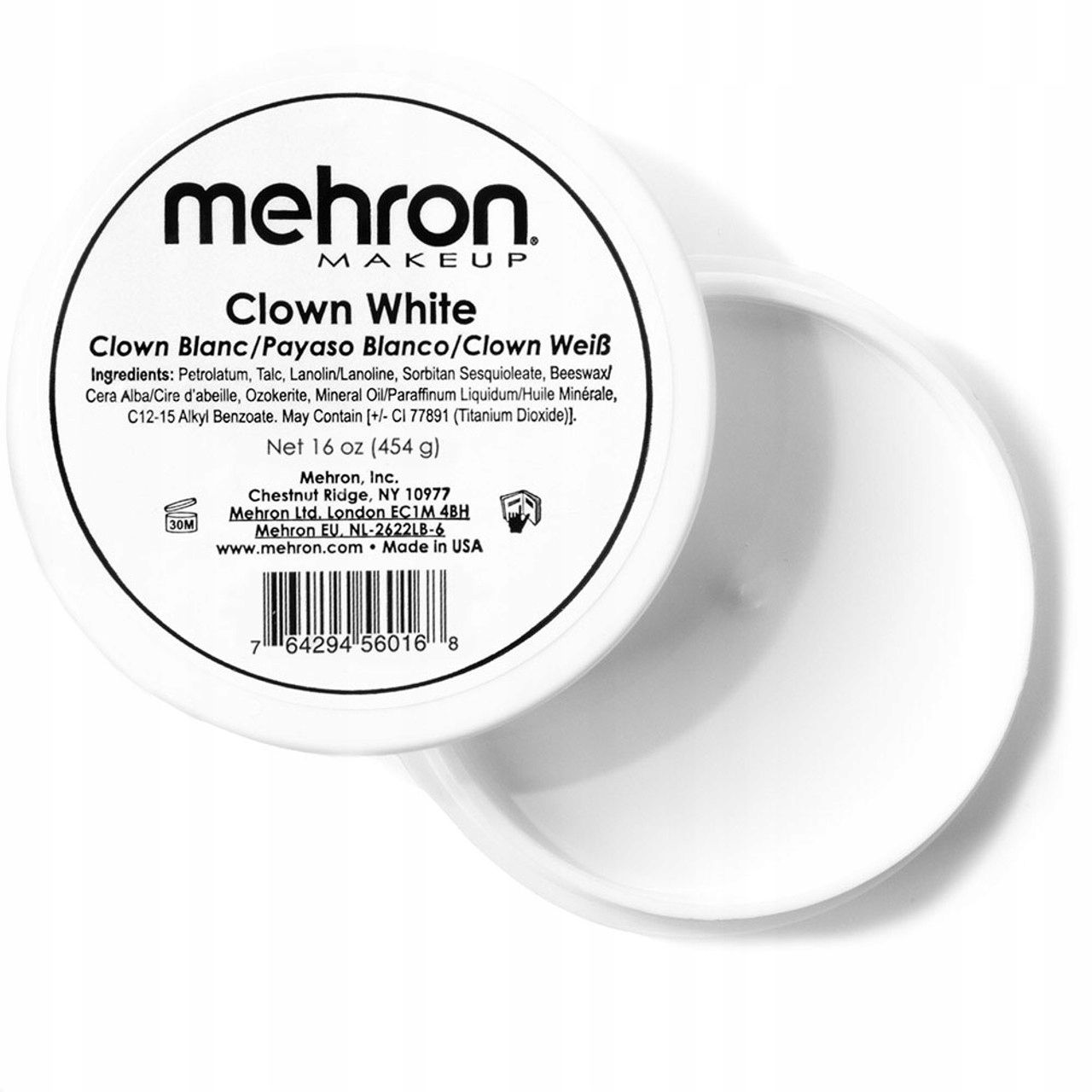 Mehron Makeup Clown White profesionální krémová barva na obličej – velká 454 g