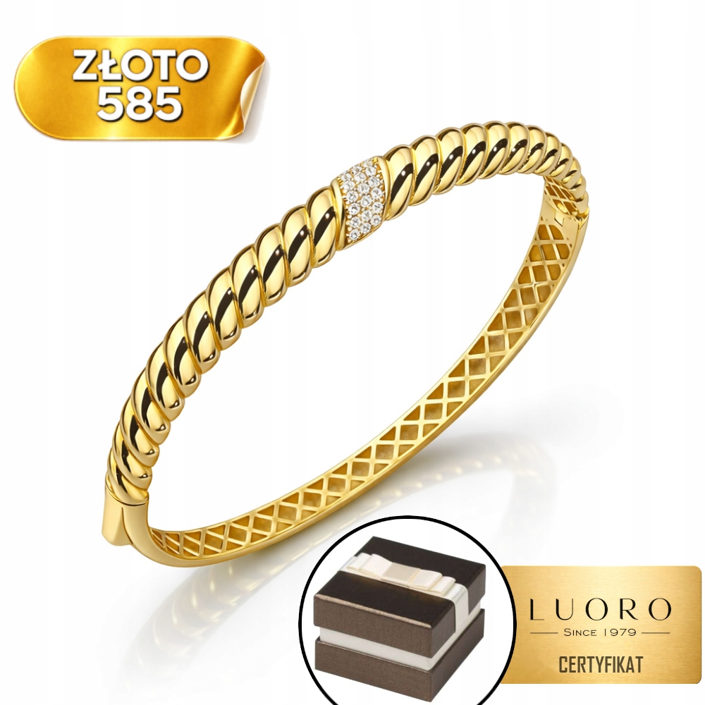 Náramek Zlatý 585 14K Pevný Oválný S Zirkony 5,8 CM X 4,8 CM