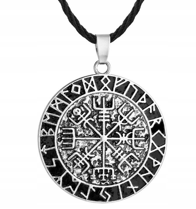 Naszyjnik Runa Kompas Wikingów VEGVISIR alfabetem runicznym Wiking Srebrny Marka bez marki