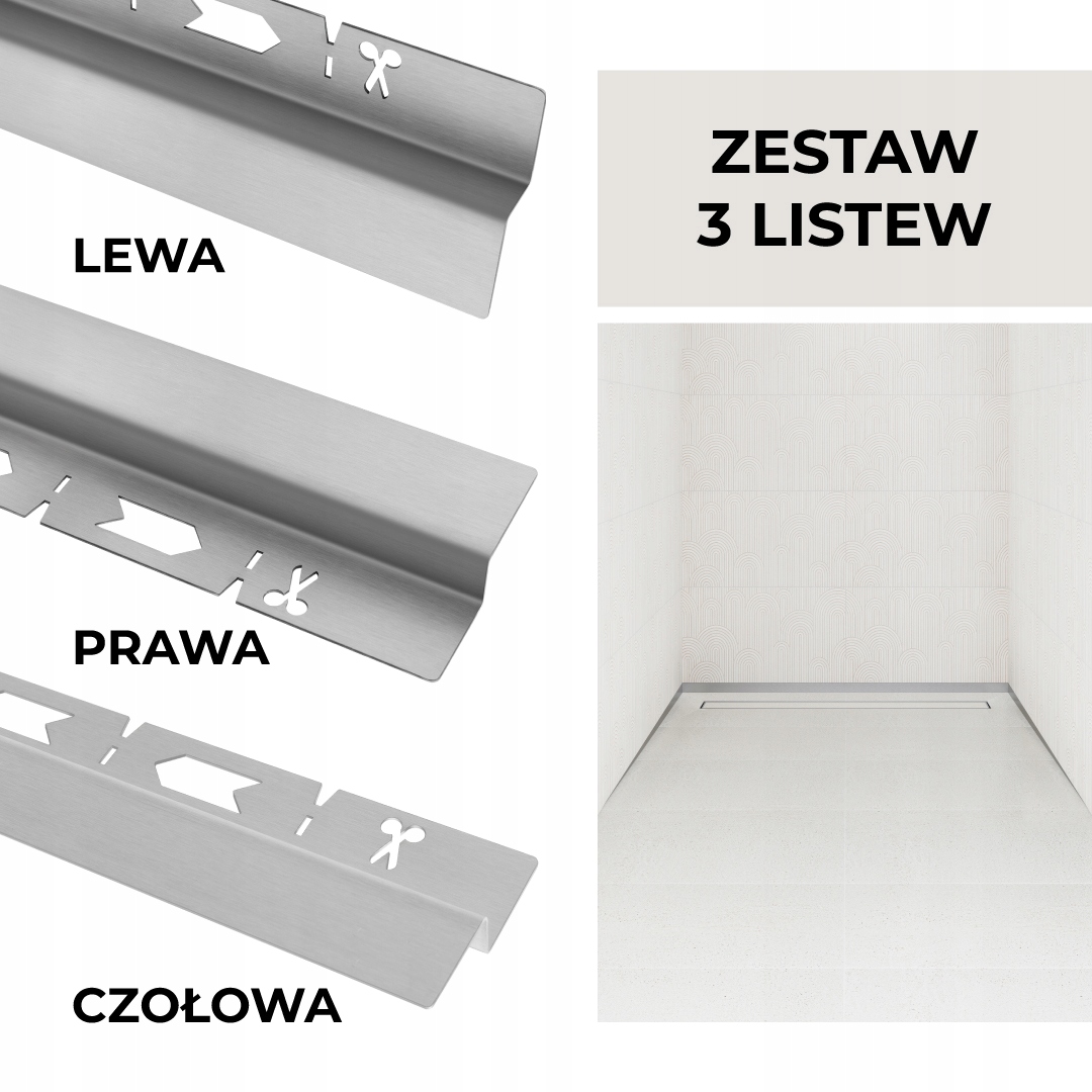 Sada lišt pro klasický odtok Vogi – čelní nástěnná, 150 cm