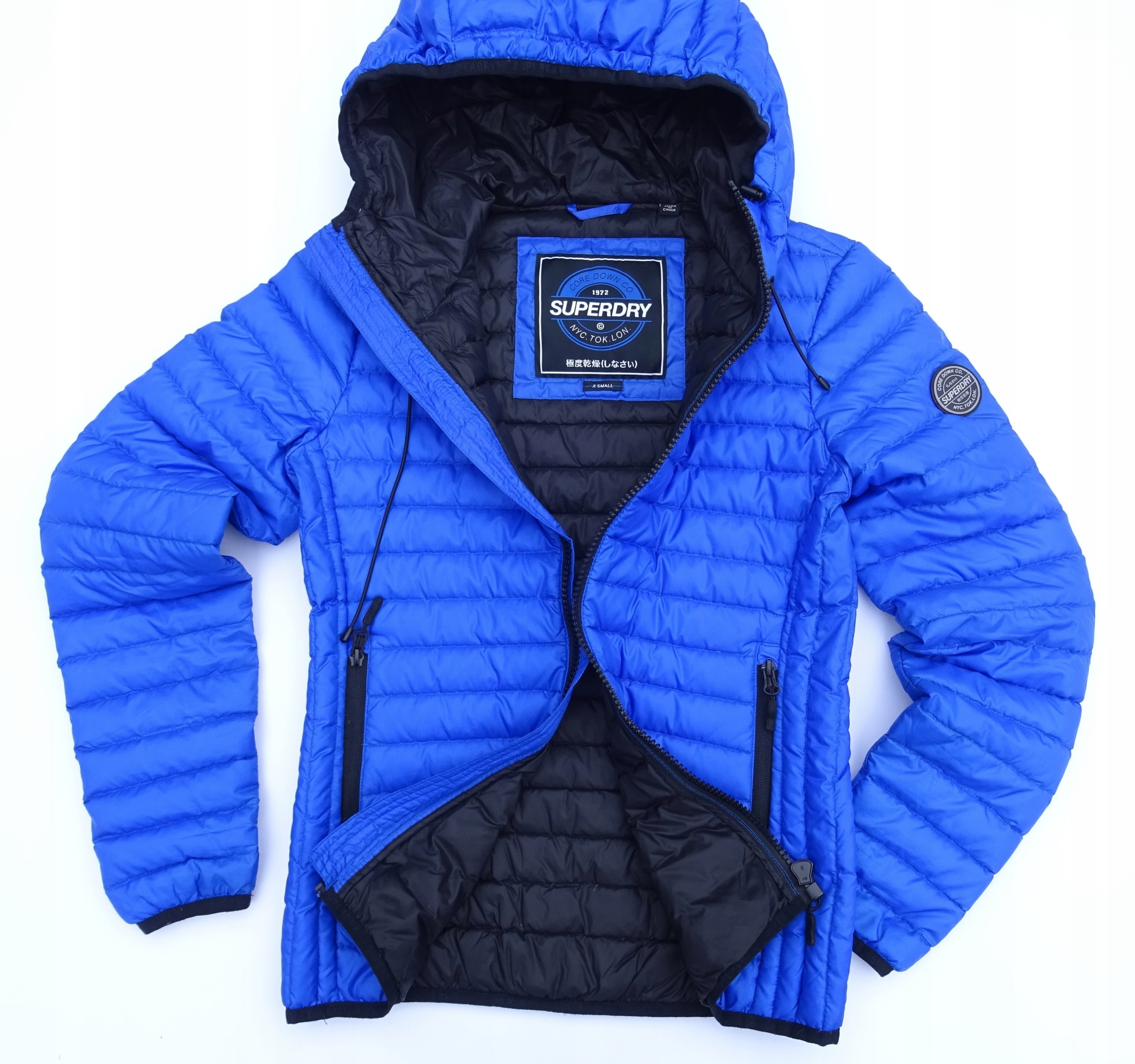 SUPERDRY kurtka puchowa 90% PUCH kaczy lekka KAPTUR XS/S Model Core Down