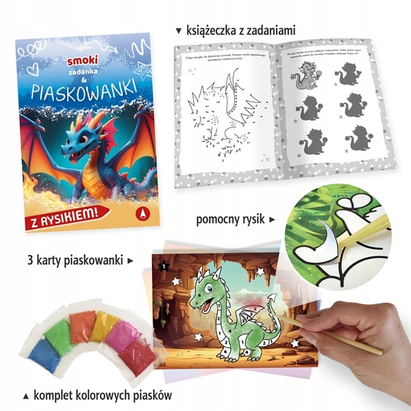 PIASKOWE OBRAZKI KOLOROWANKI PIASKOWE Smoki Zadanka + piaskowanki ISBN 9788382079630