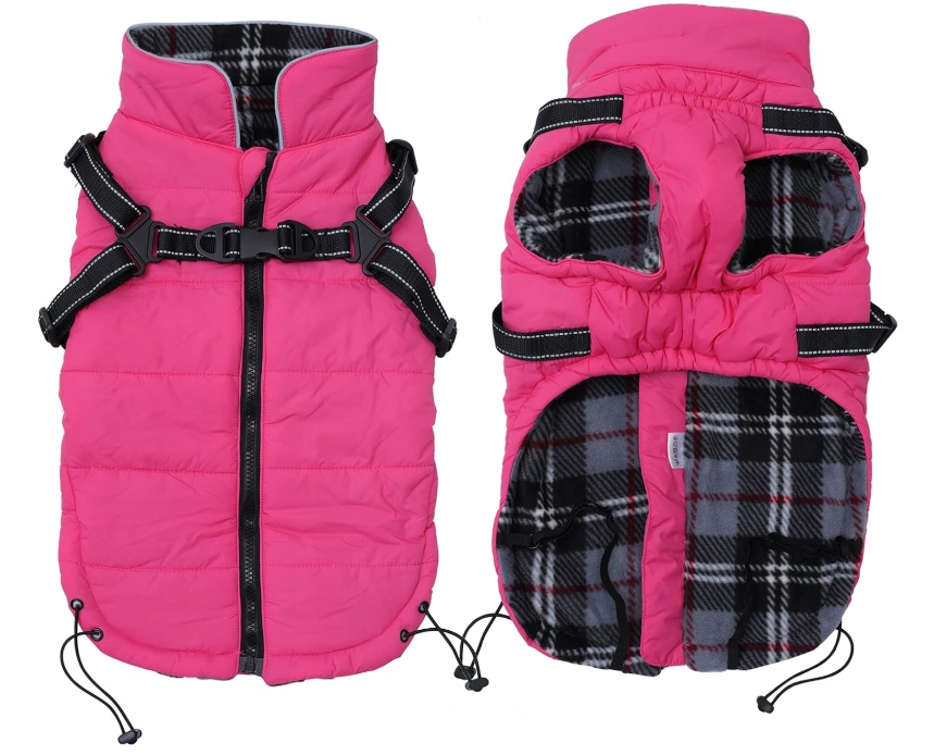 Levně Babepet – zimní bunda pro psa s postrojem a odrazkami, růžová, velikost M