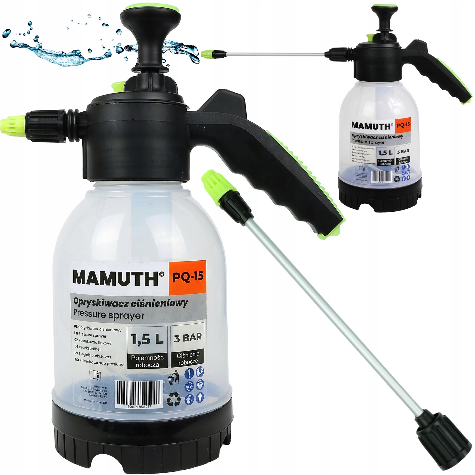 OPRYSKIWACZ CIŚNIENIOWY OGRODOWY Z LANCĄ SPRYSKIWACZ NA OPRYSK ROŚLIN 1,5L EAN (GTIN) 5905943625257