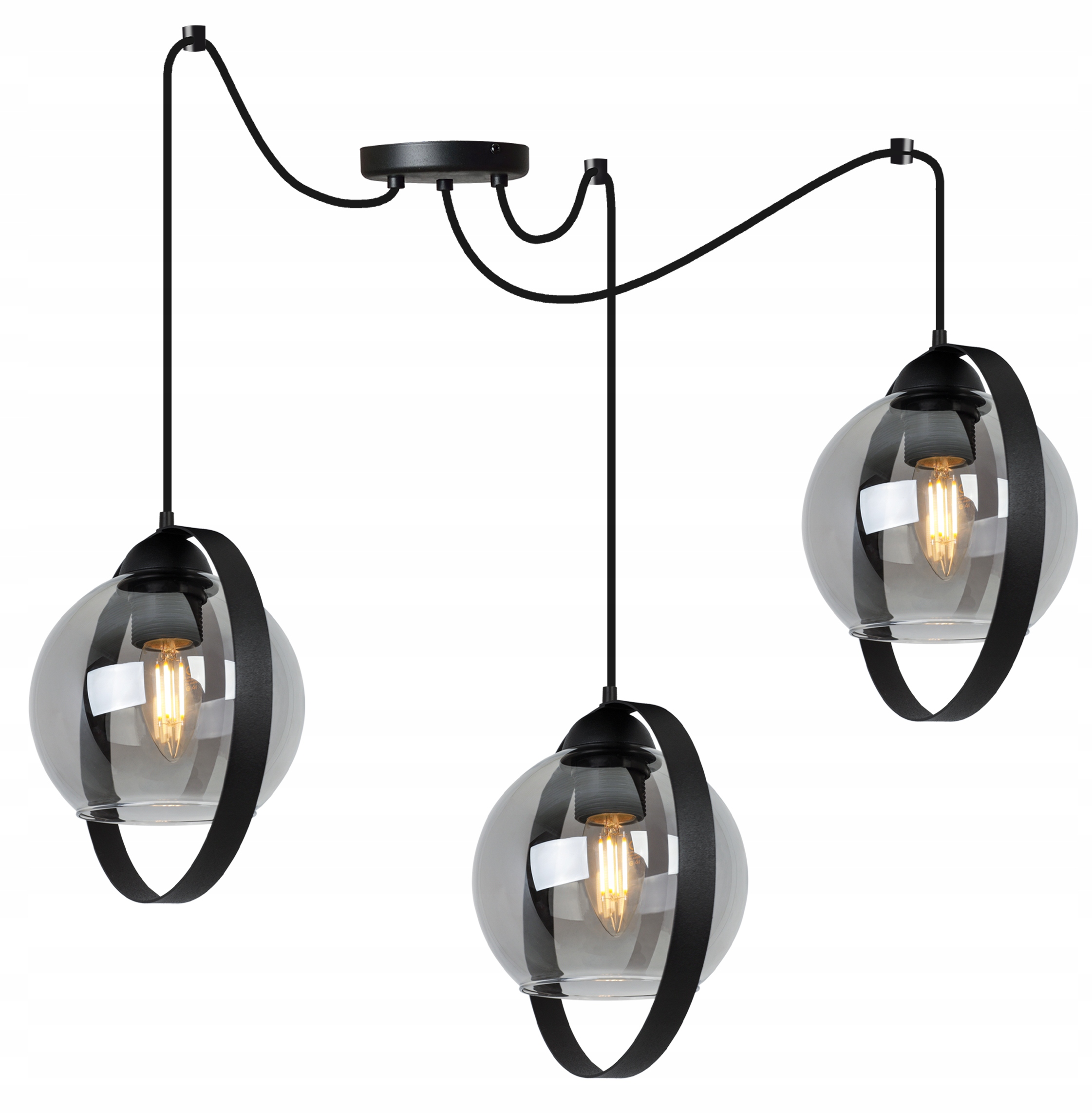 Stropná Závesná Lampa Luster Trojitý Sklenené Krúžky Pavúk