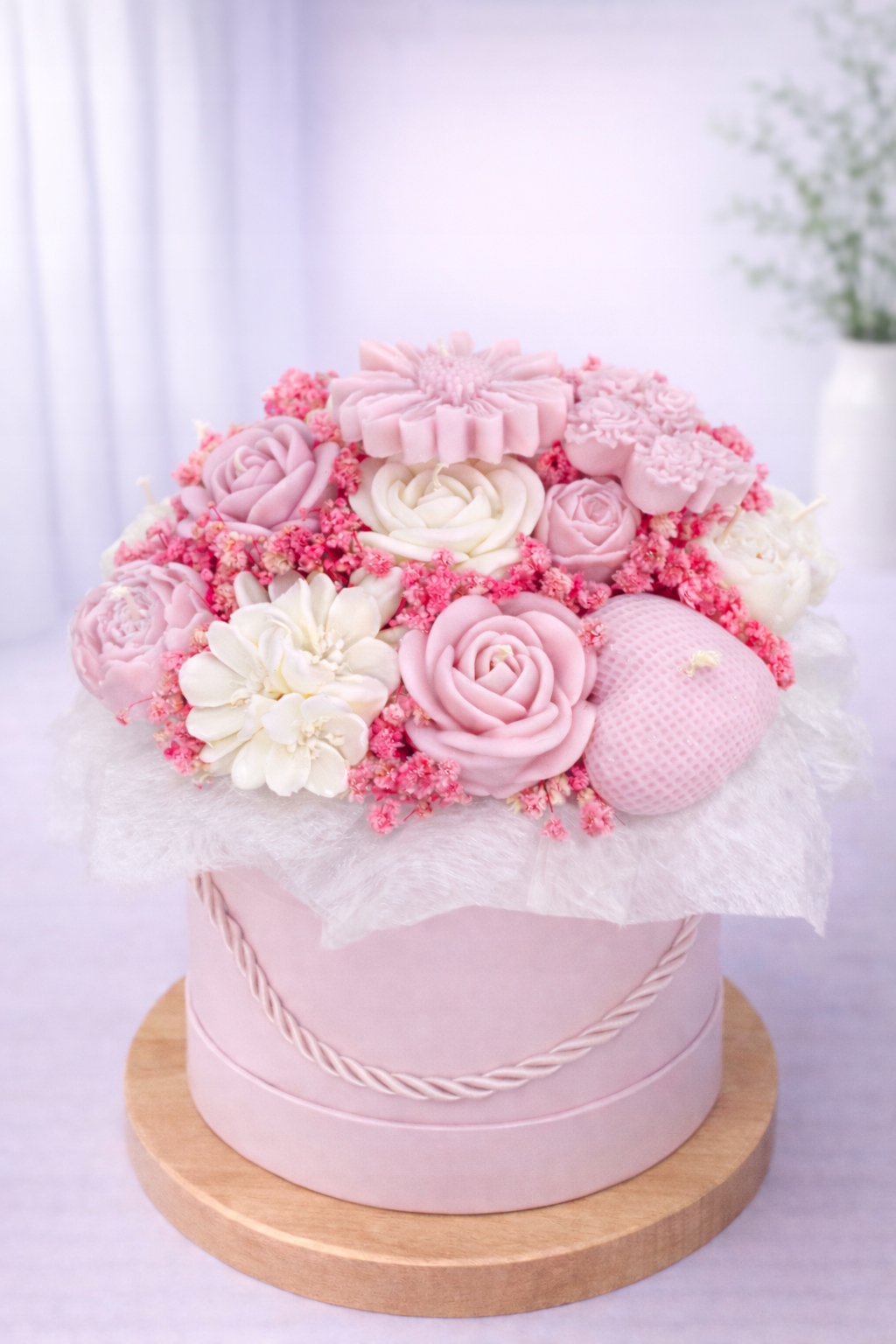 Květinový box – věčná kytice sójových svíček Dárek K Narozeninám Jmeniny