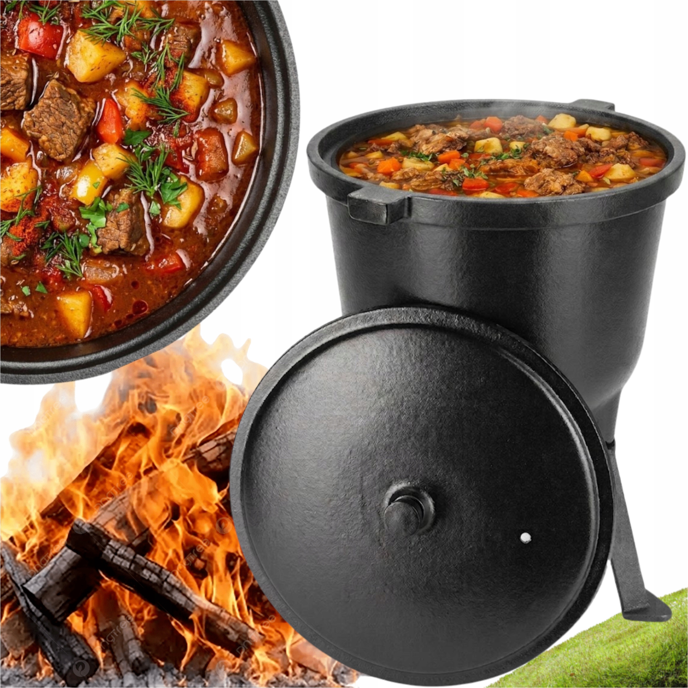 Litinový Kotel Hrnec Na Pečené Grilované Pokrmy 9 kg S Úchyty A Krytem