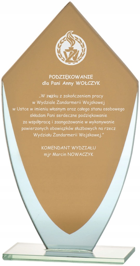 STATUETKA SZKLANA ZŁOTA NAGRODA NA JUBILEUSZ SZKOLENIE PODZIĘKOWANIE