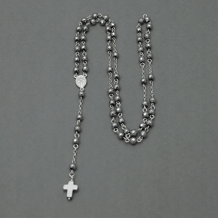 Růženec Pro Dítě Ručně Vyrobený Ze Stříbra S Hematitem 4mm Stříbro 925